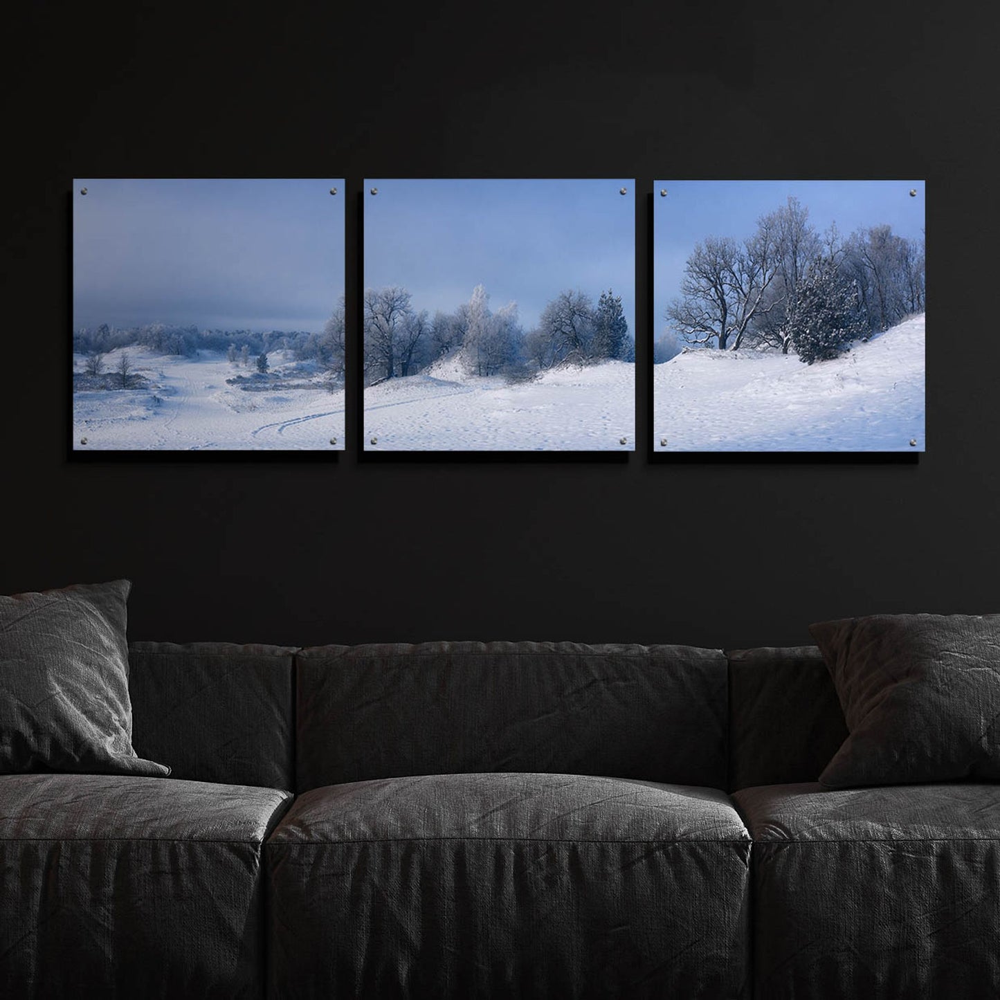 Epic Art 'Panorama Winter Dunes' by Istvan Nagy, Acrylic Glass Wall Art, 3 Piece Set,72x24