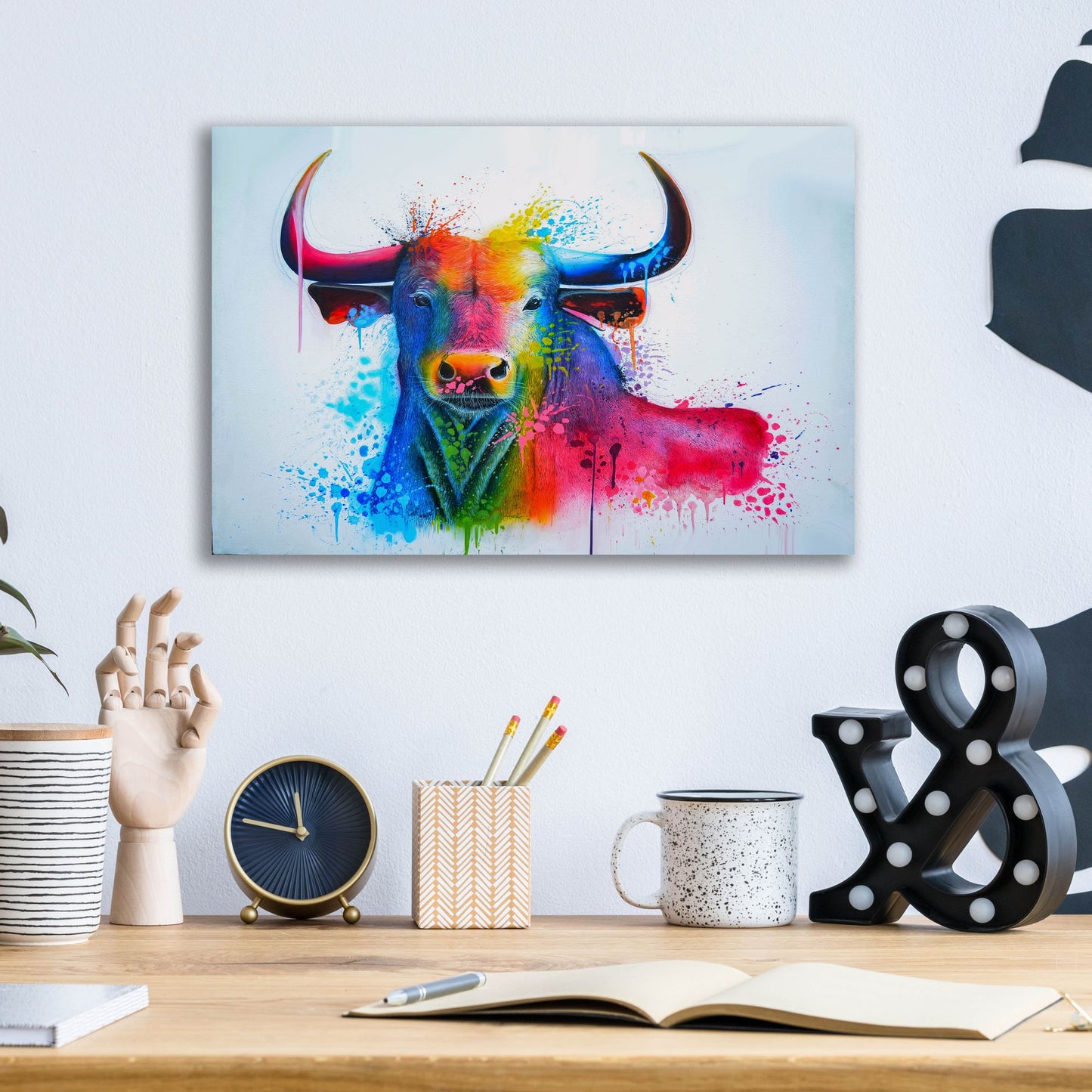 Epic Art 'Bull Splash Colors' by Ivan Negrete, Acrylic Glass Wall Art,16x12