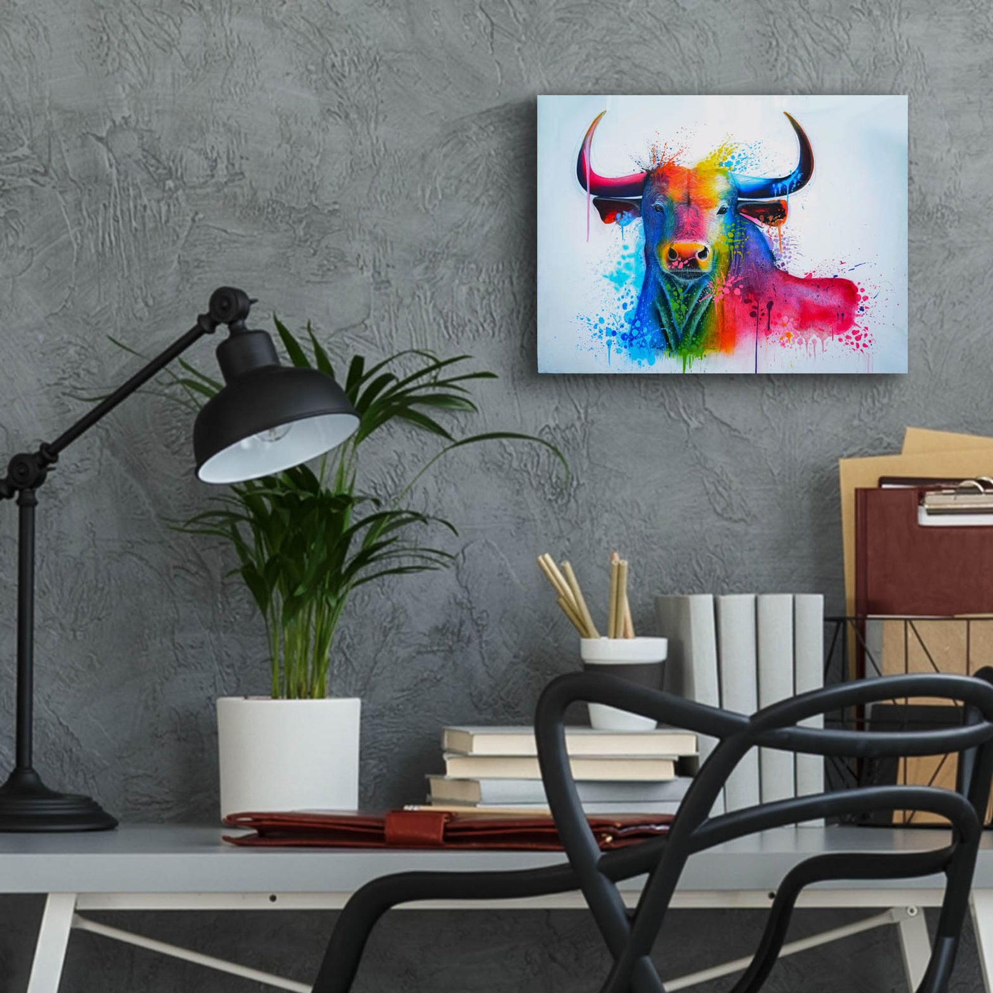 Epic Art 'Bull Splash Colors' by Ivan Negrete, Acrylic Glass Wall Art,16x12