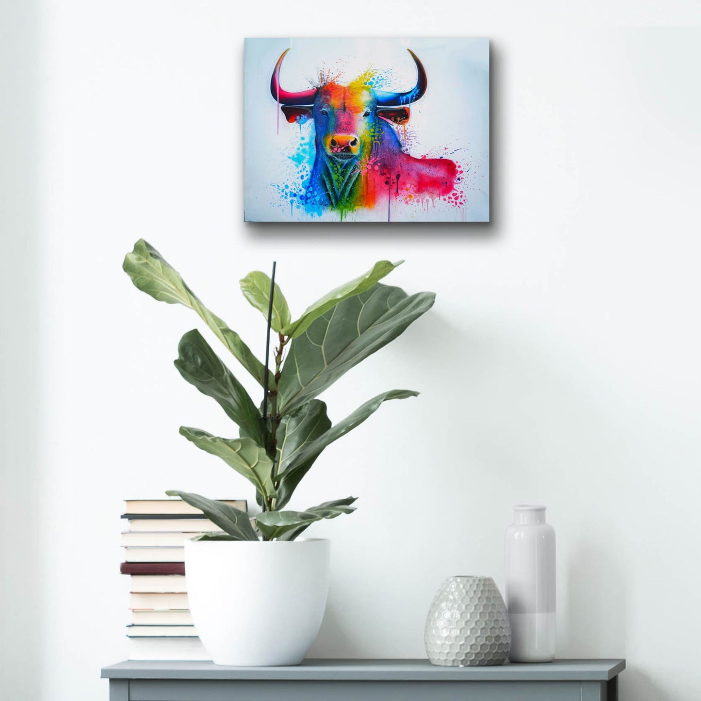 Epic Art 'Bull Splash Colors' by Ivan Negrete, Acrylic Glass Wall Art,16x12