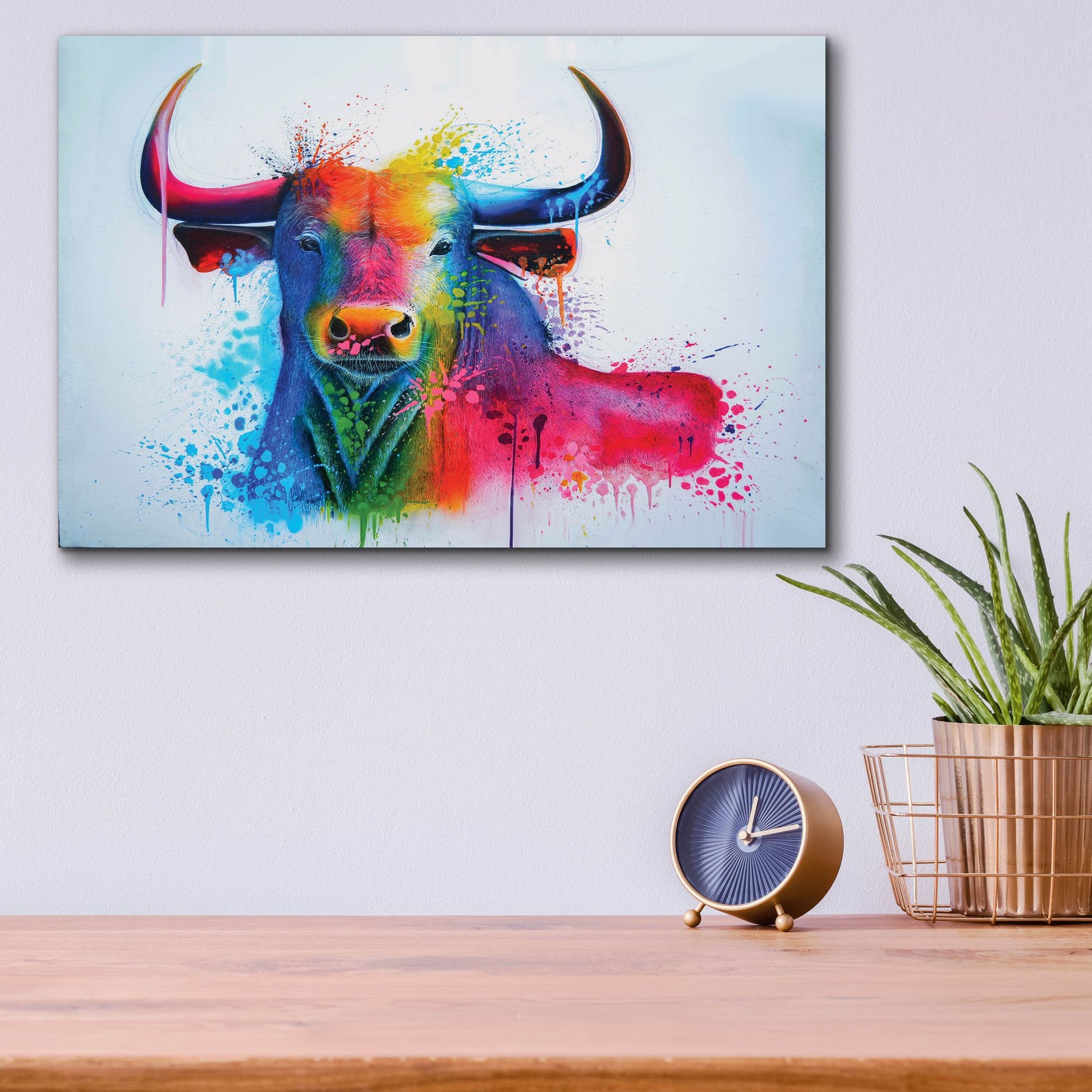 Epic Art 'Bull Splash Colors' by Ivan Negrete, Acrylic Glass Wall Art,16x12