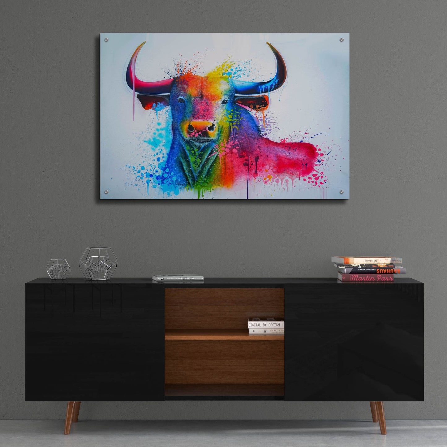 Epic Art 'Bull Splash Colors' by Ivan Negrete, Acrylic Glass Wall Art,36x24