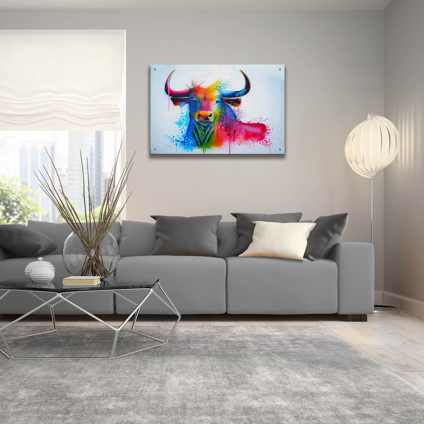 Epic Art 'Bull Splash Colors' by Ivan Negrete, Acrylic Glass Wall Art,36x24