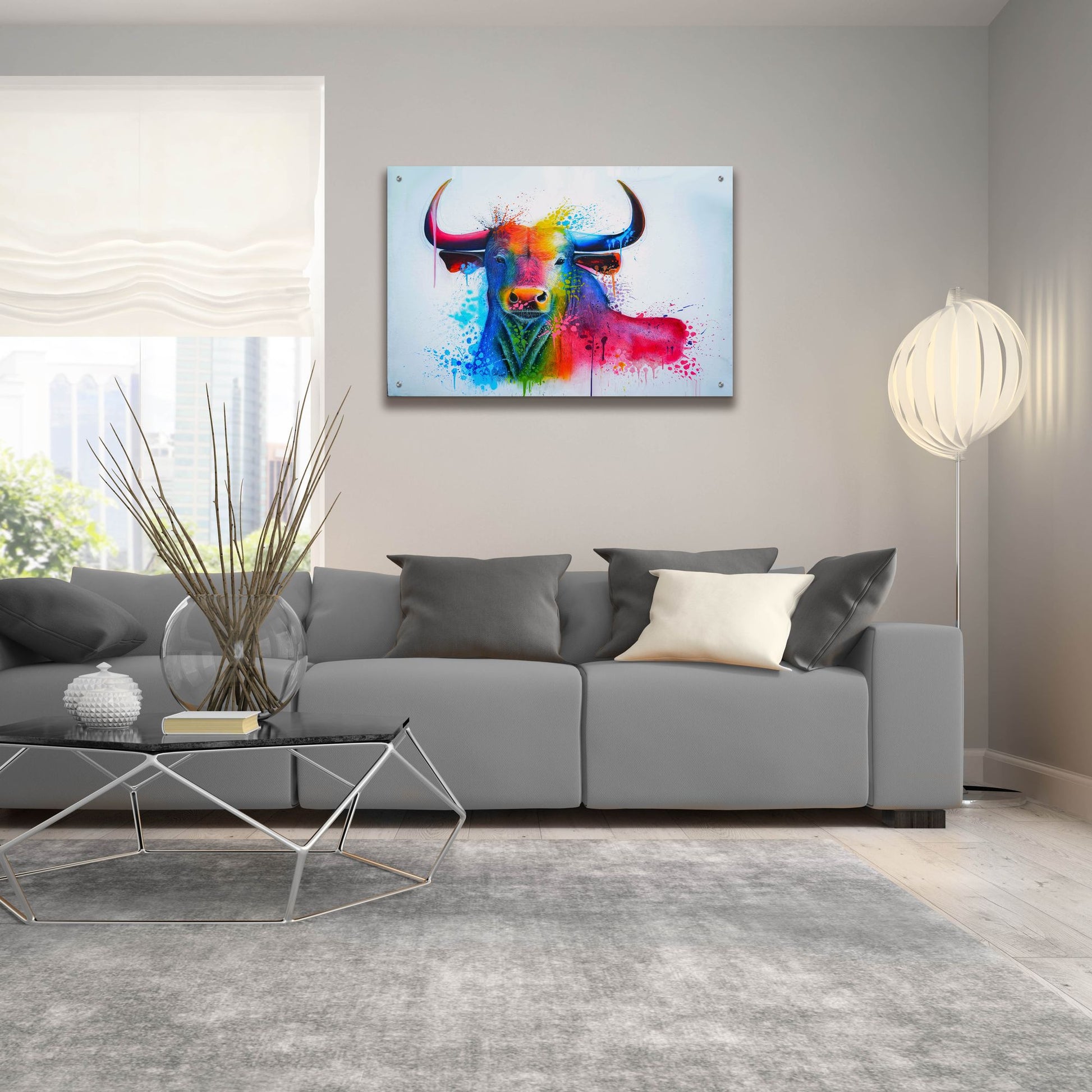 Epic Art 'Bull Splash Colors' by Ivan Negrete, Acrylic Glass Wall Art,36x24