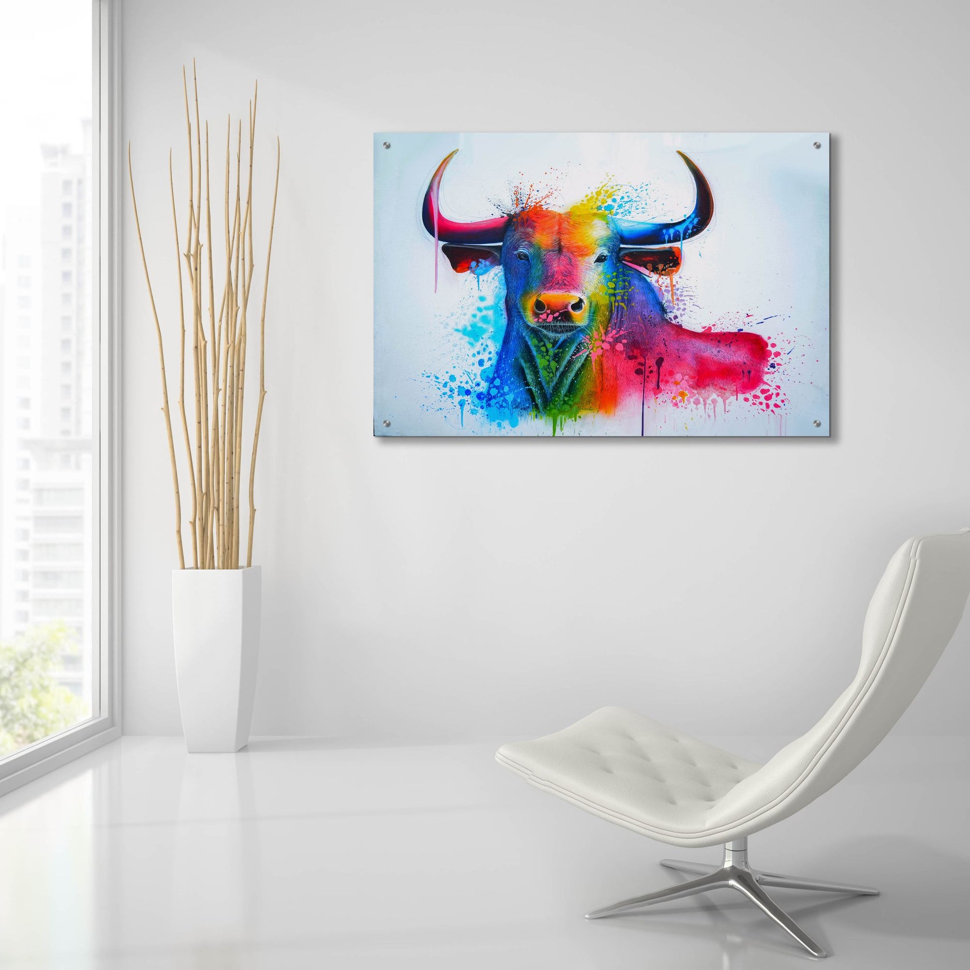 Epic Art 'Bull Splash Colors' by Ivan Negrete, Acrylic Glass Wall Art,36x24