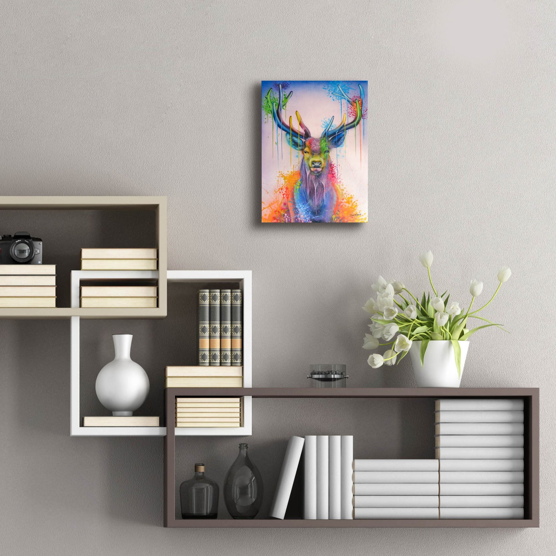 Epic Art 'Deer Splash Colors' by Ivan Negrete, Acrylic Glass Wall Art,12x16
