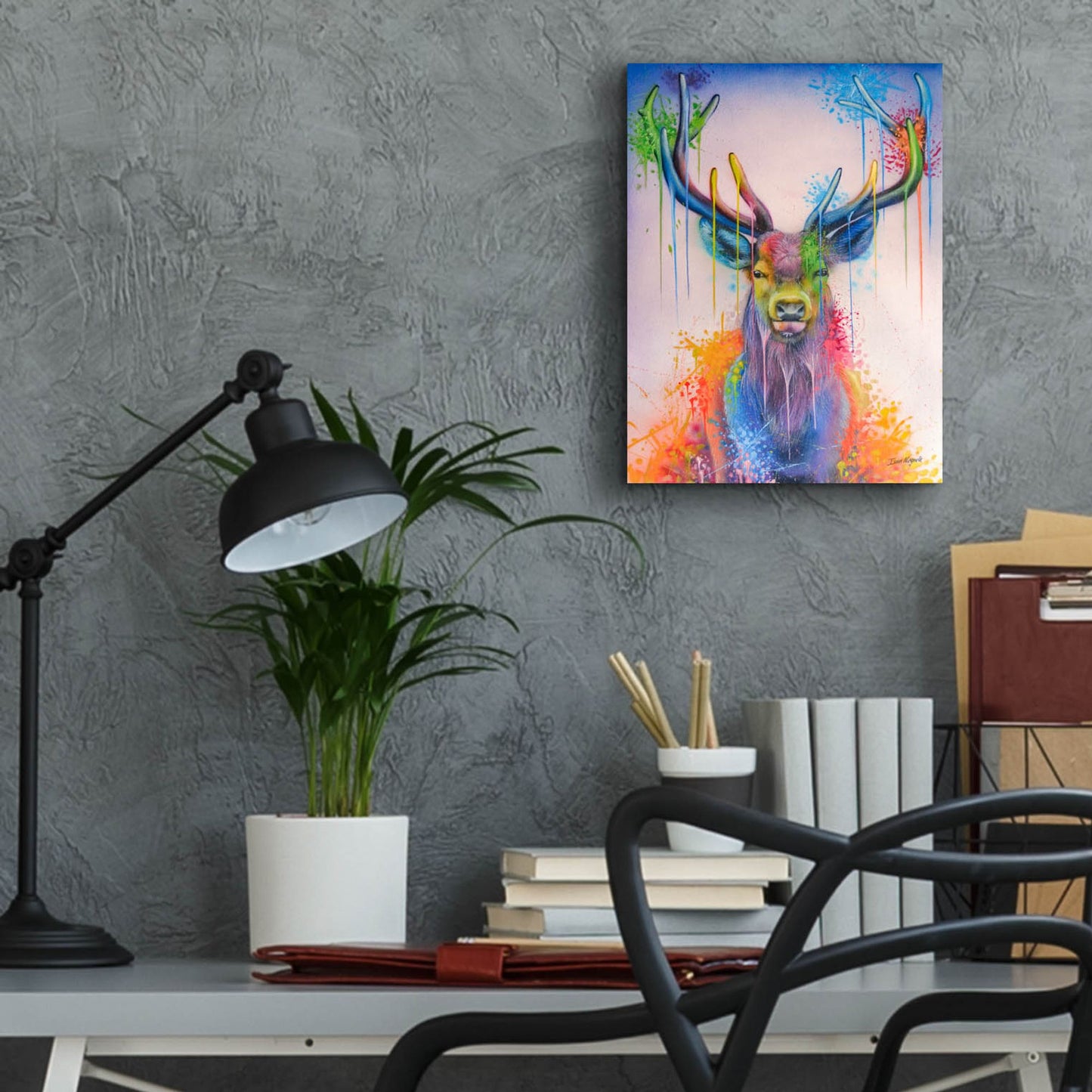Epic Art 'Deer Splash Colors' by Ivan Negrete, Acrylic Glass Wall Art,12x16