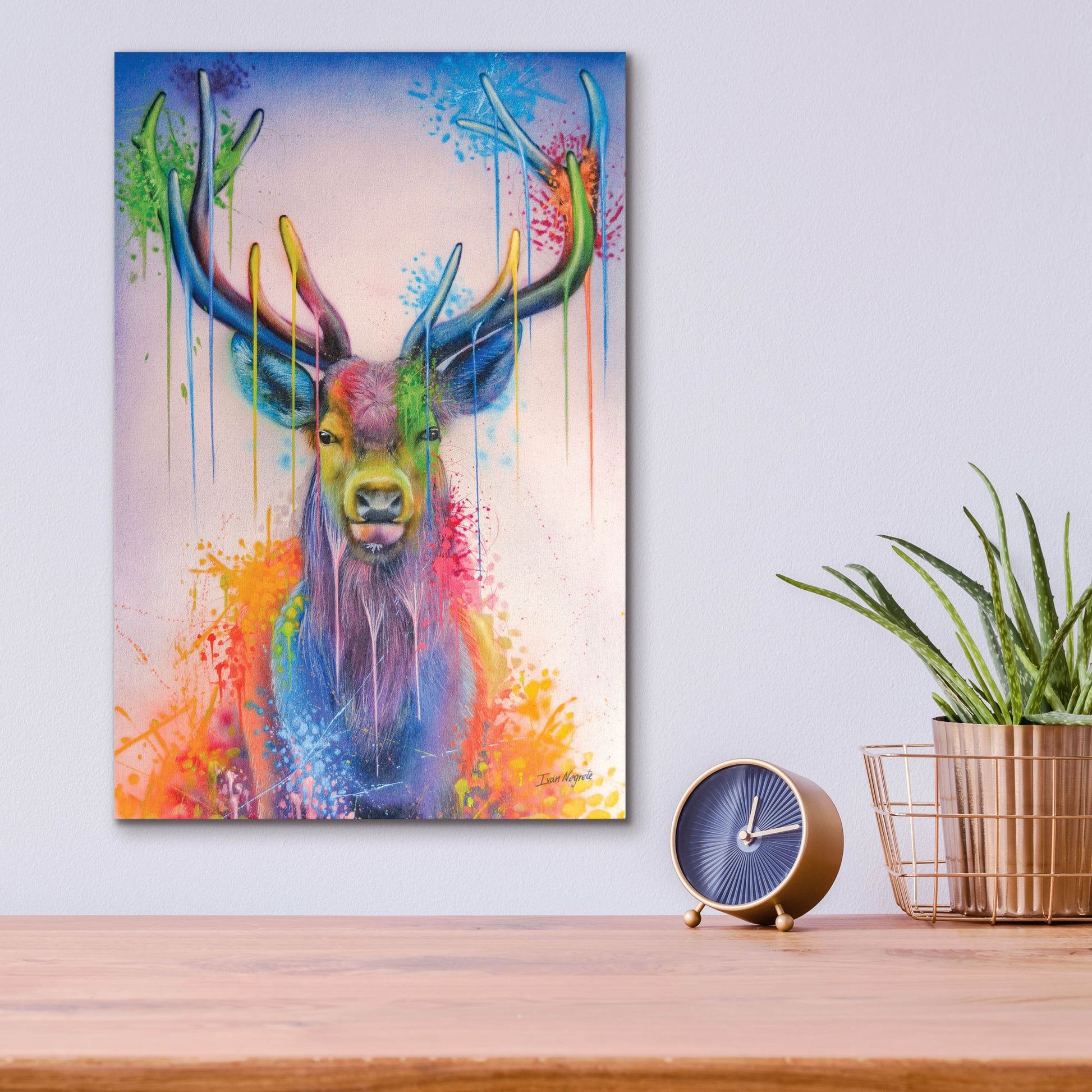 Epic Art 'Deer Splash Colors' by Ivan Negrete, Acrylic Glass Wall Art,12x16