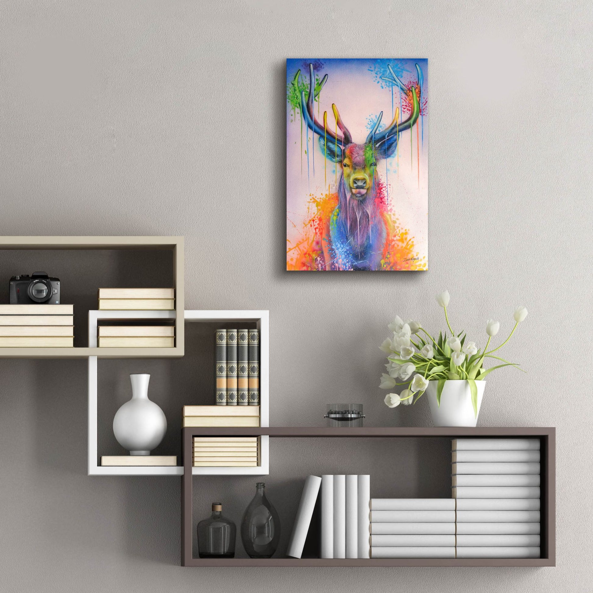 Epic Art 'Deer Splash Colors' by Ivan Negrete, Acrylic Glass Wall Art,16x24