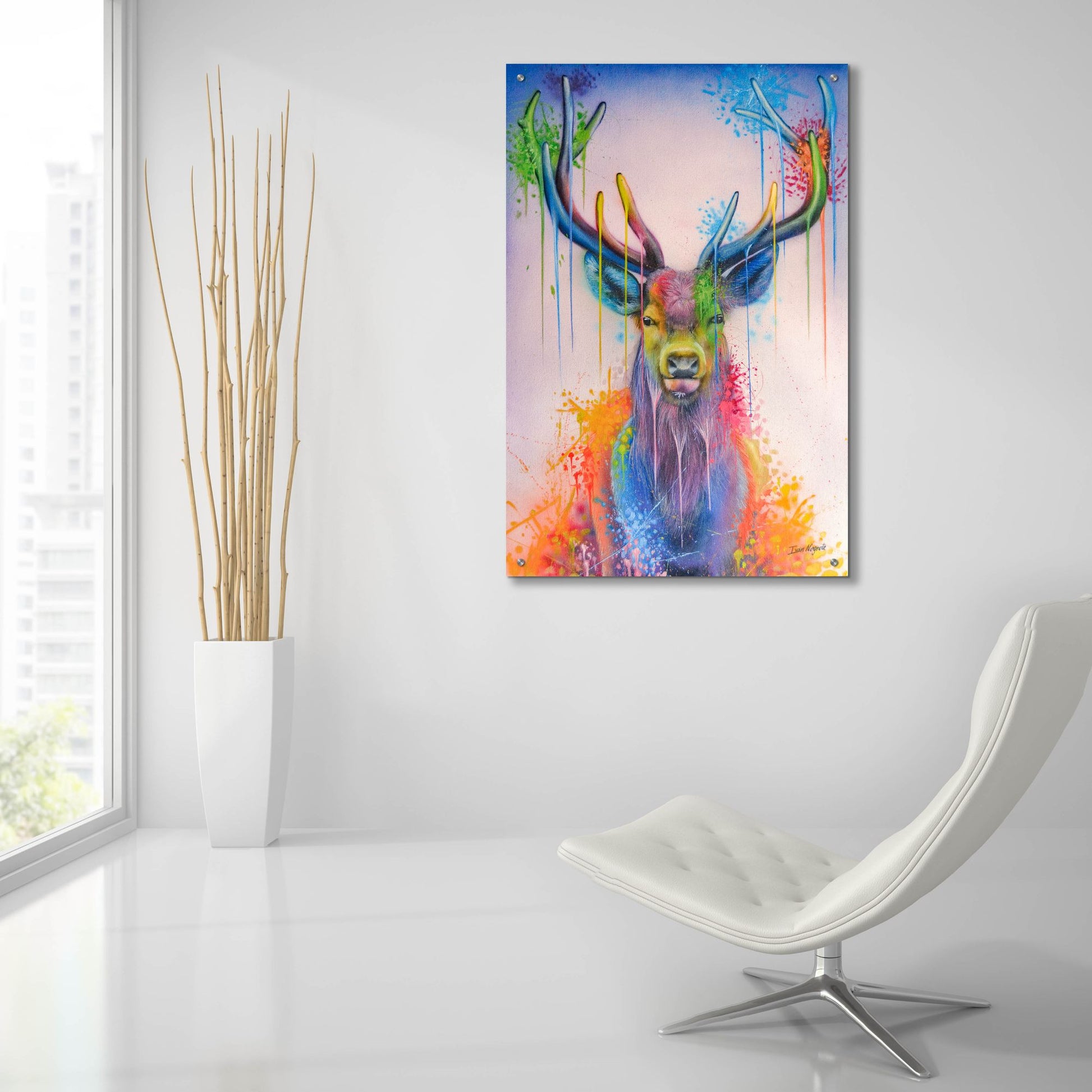 Epic Art 'Deer Splash Colors' by Ivan Negrete, Acrylic Glass Wall Art,24x36