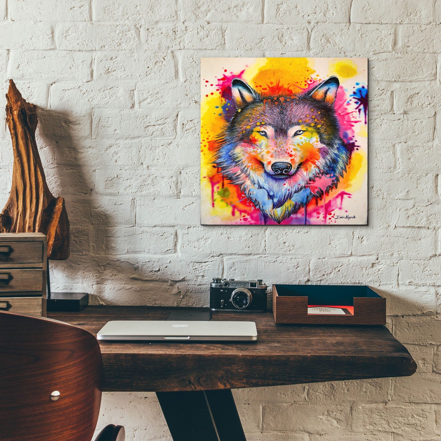 Epic Art 'Wolf Splash Colors' by Ivan Negrete, Acrylic Glass Wall Art,12x12