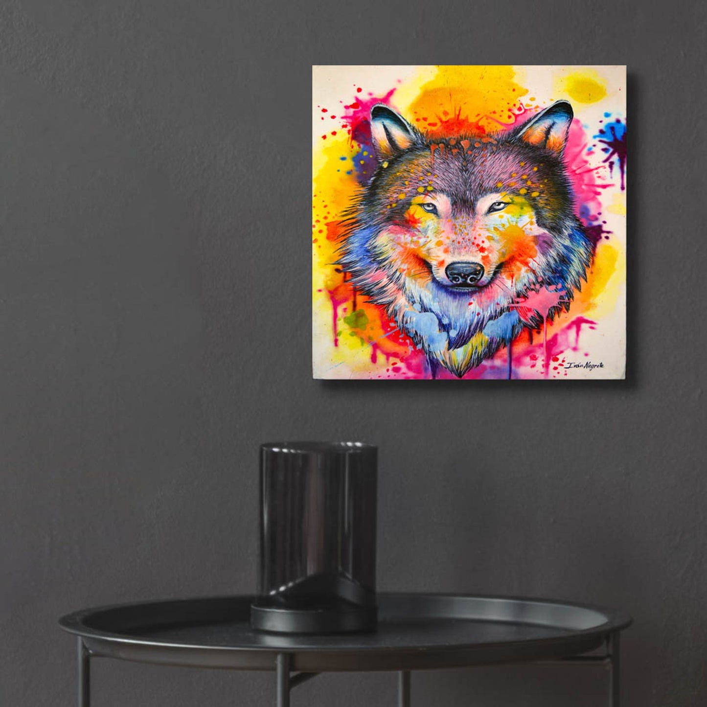 Epic Art 'Wolf Splash Colors' by Ivan Negrete, Acrylic Glass Wall Art,12x12
