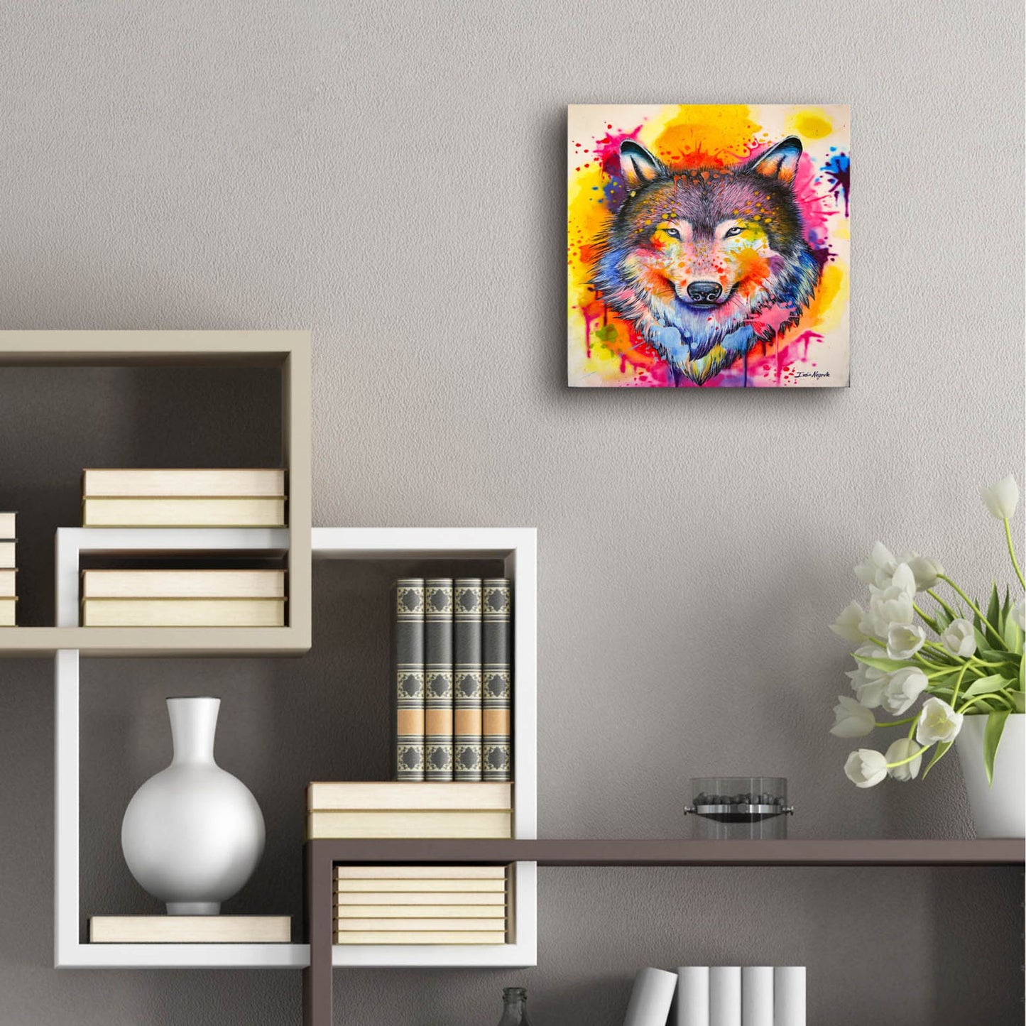Epic Art 'Wolf Splash Colors' by Ivan Negrete, Acrylic Glass Wall Art,12x12