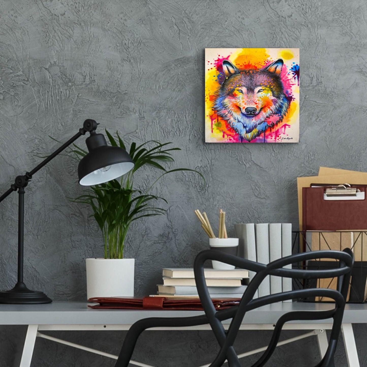Epic Art 'Wolf Splash Colors' by Ivan Negrete, Acrylic Glass Wall Art,12x12