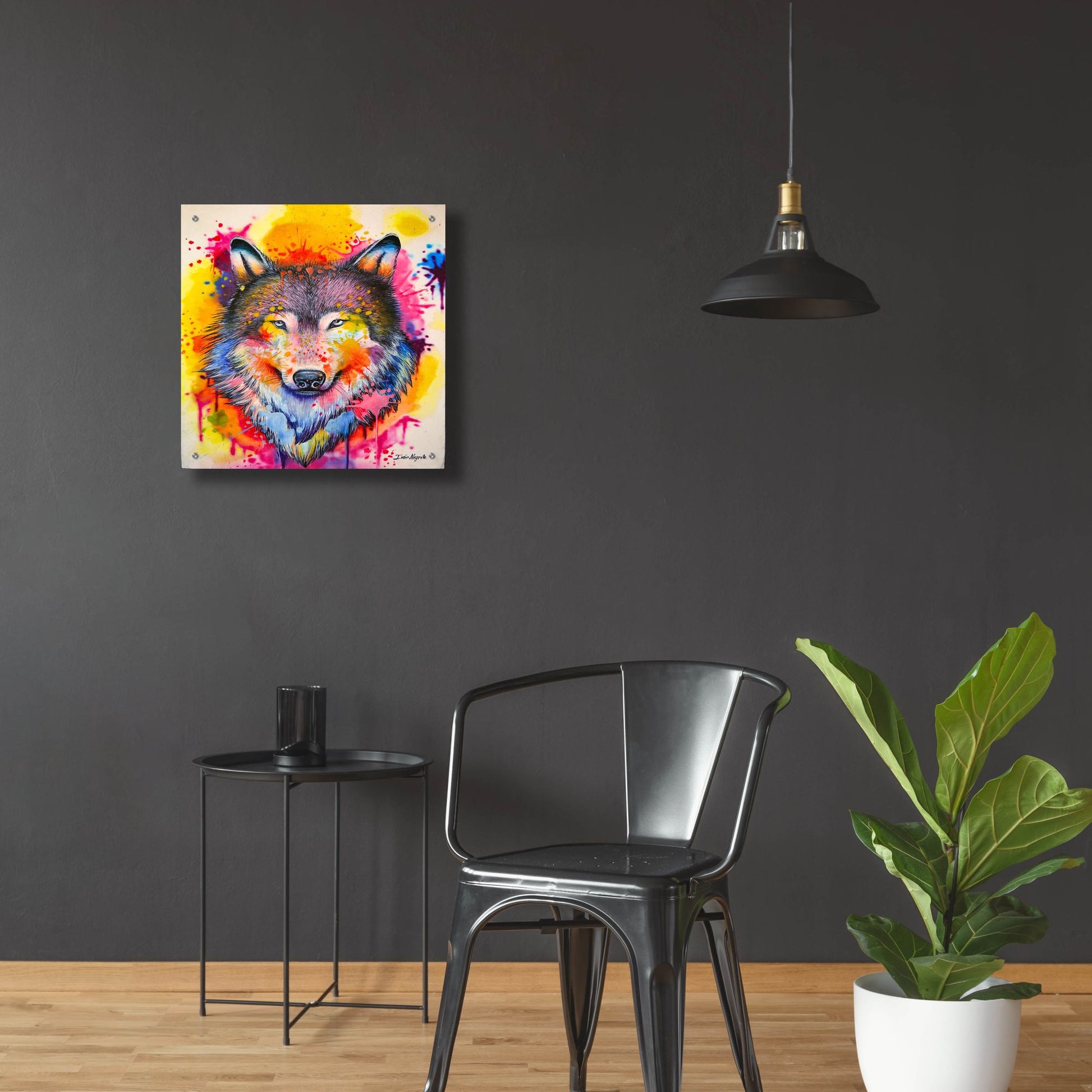 Epic Art 'Wolf Splash Colors' by Ivan Negrete, Acrylic Glass Wall Art,24x24