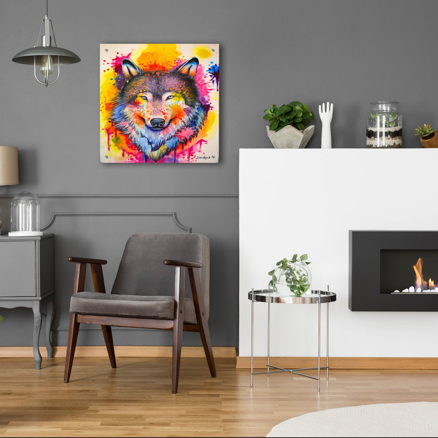 Epic Art 'Wolf Splash Colors' by Ivan Negrete, Acrylic Glass Wall Art,24x24