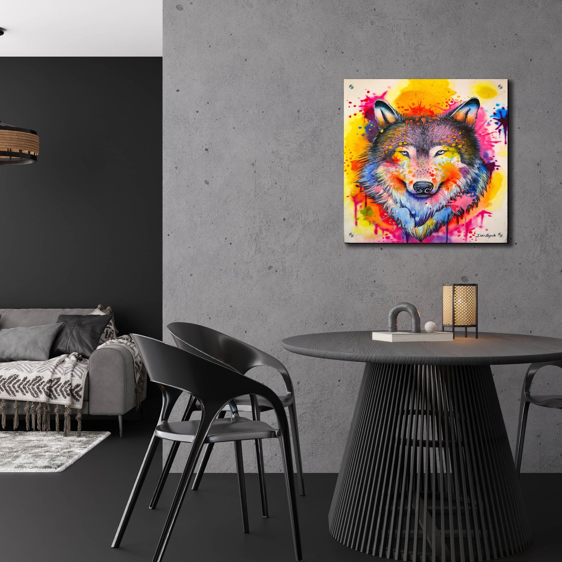 Epic Art 'Wolf Splash Colors' by Ivan Negrete, Acrylic Glass Wall Art,24x24