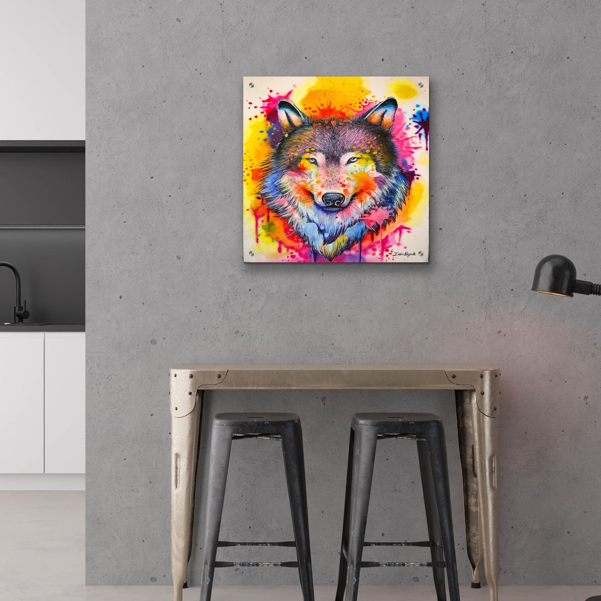 Epic Art 'Wolf Splash Colors' by Ivan Negrete, Acrylic Glass Wall Art,24x24