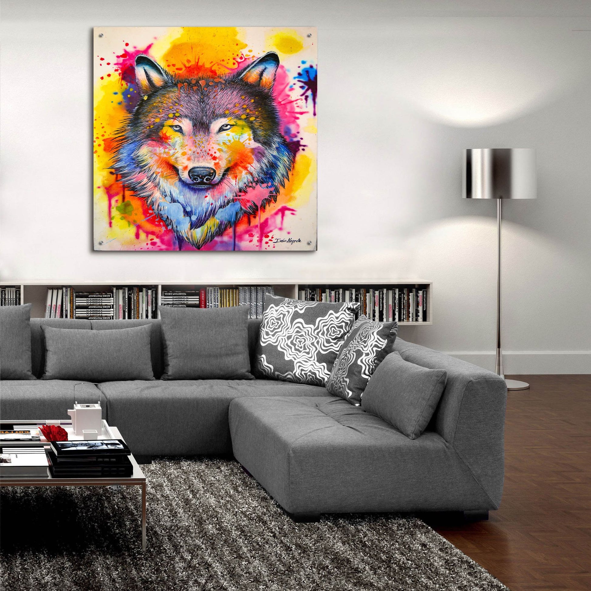 Epic Art 'Wolf Splash Colors' by Ivan Negrete, Acrylic Glass Wall Art,36x36