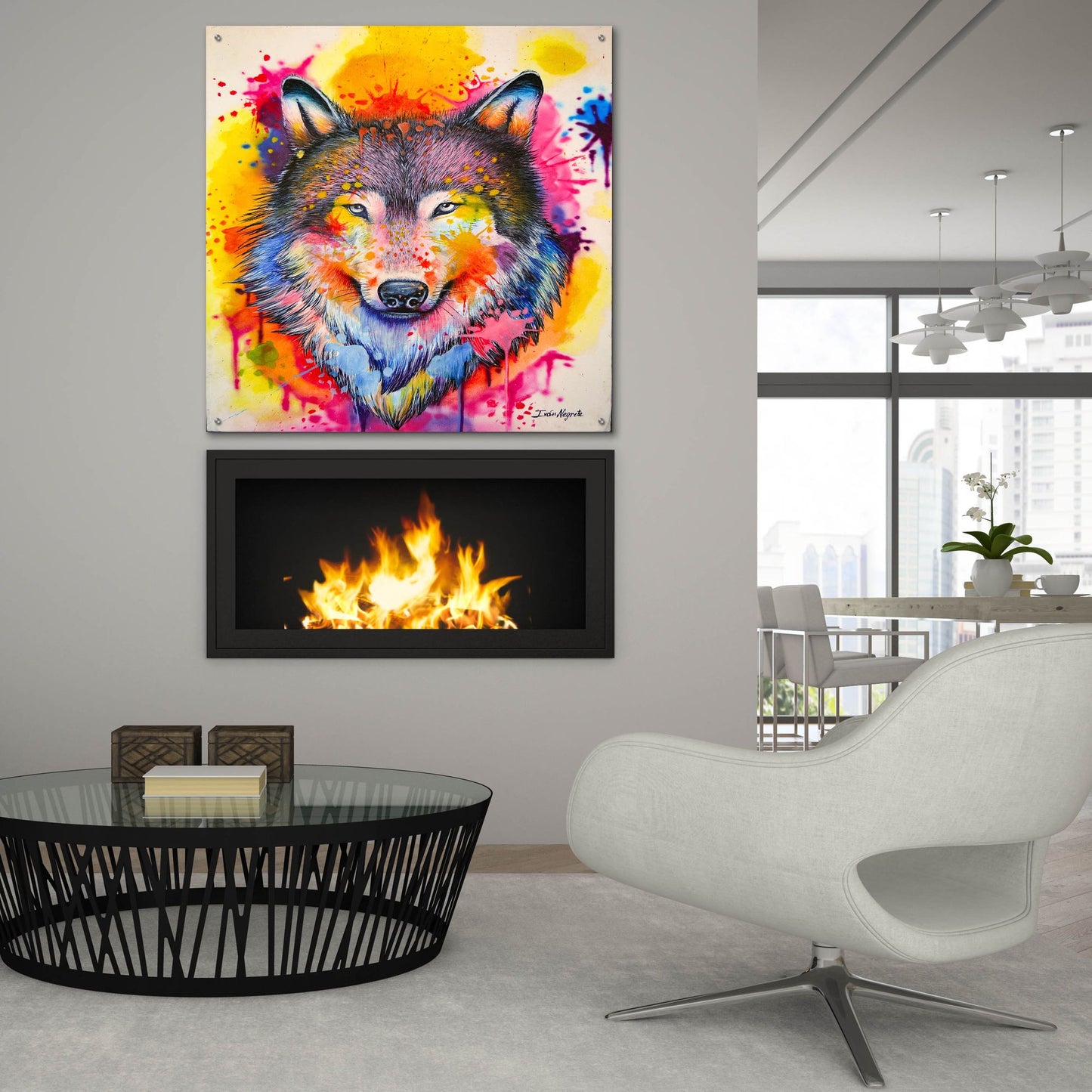 Epic Art 'Wolf Splash Colors' by Ivan Negrete, Acrylic Glass Wall Art,36x36