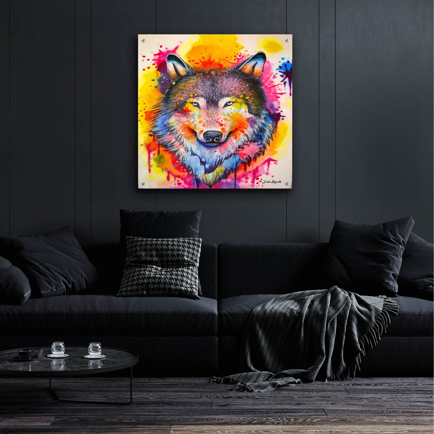 Epic Art 'Wolf Splash Colors' by Ivan Negrete, Acrylic Glass Wall Art,36x36
