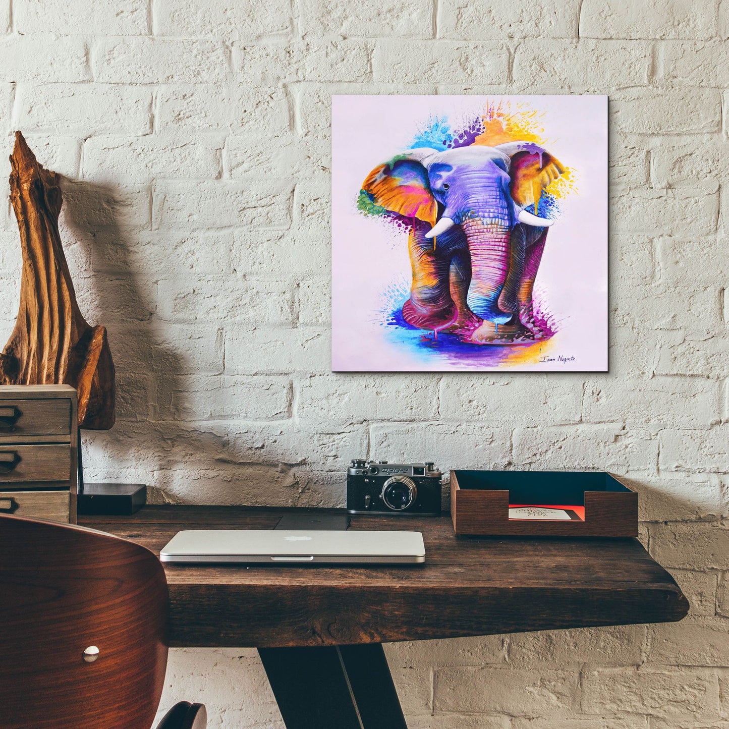 Epic Art 'Elephant Splash Colors' by Ivan Negrete, Acrylic Glass Wall Art,12x12