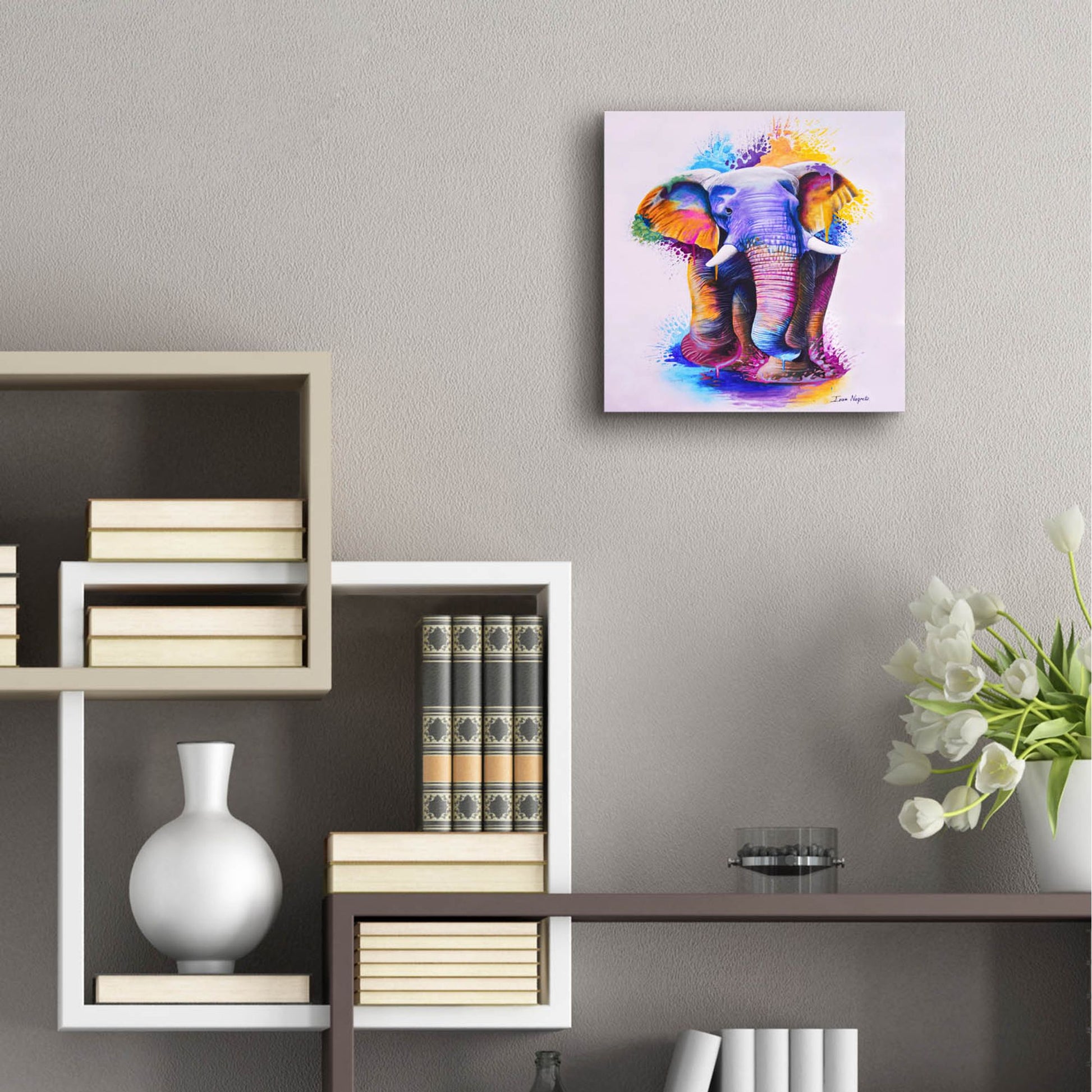 Epic Art 'Elephant Splash Colors' by Ivan Negrete, Acrylic Glass Wall Art,12x12