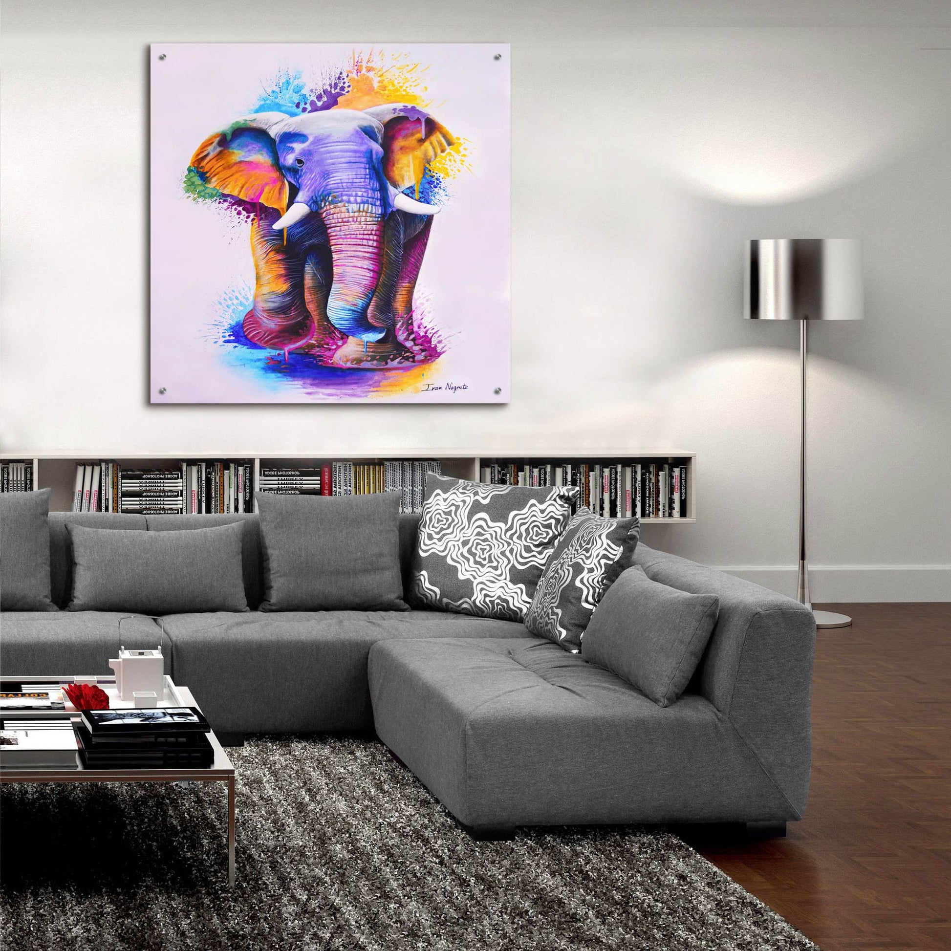 Epic Art 'Elephant Splash Colors' by Ivan Negrete, Acrylic Glass Wall Art,36x36