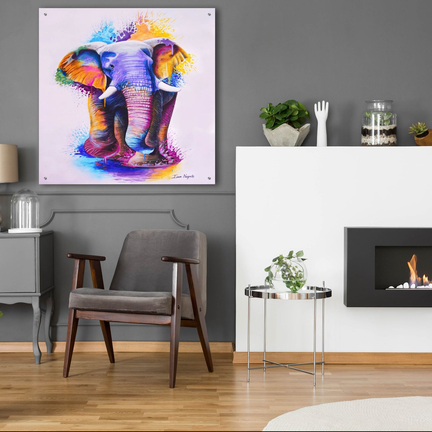 Epic Art 'Elephant Splash Colors' by Ivan Negrete, Acrylic Glass Wall Art,36x36