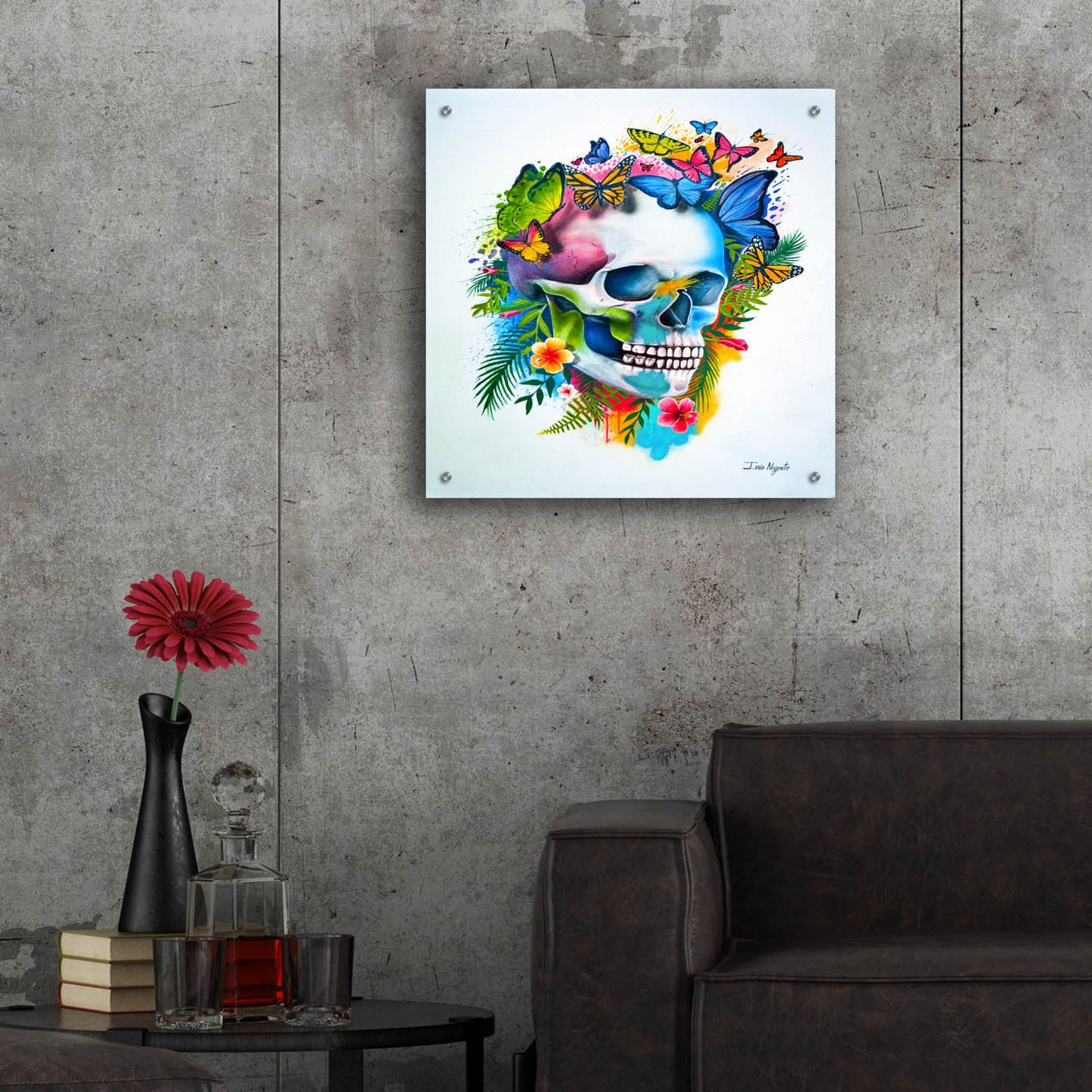 Epic Art 'Tropical Skull Splash' by Ivan Negrete, Acrylic Glass Wall Art,24x24