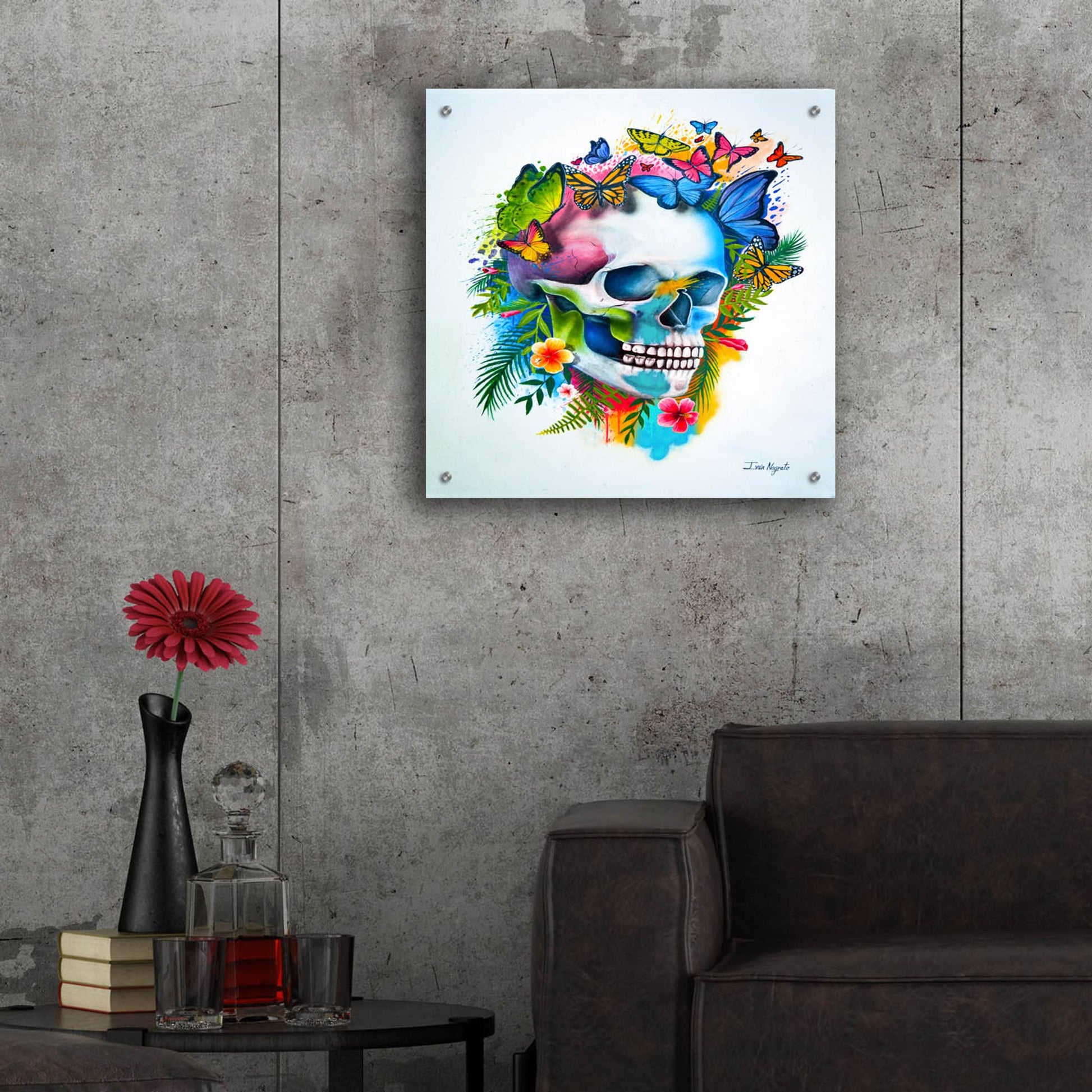 Epic Art 'Tropical Skull Splash' by Ivan Negrete, Acrylic Glass Wall Art,24x24