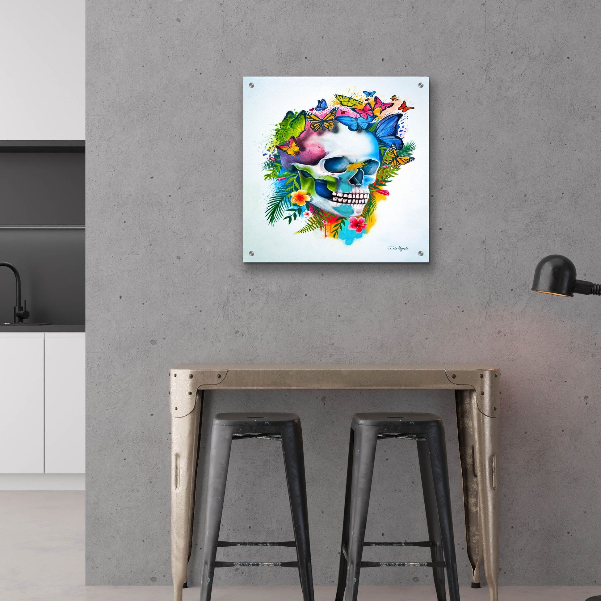 Epic Art 'Tropical Skull Splash' by Ivan Negrete, Acrylic Glass Wall Art,24x24