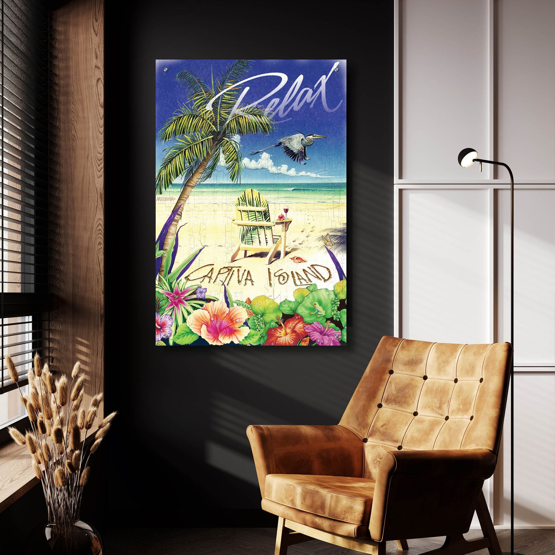 Epic Art 'Relax Palm Chair' by James and Kathleen Mazzotta, Acrylic Glass Wall Art,24x36