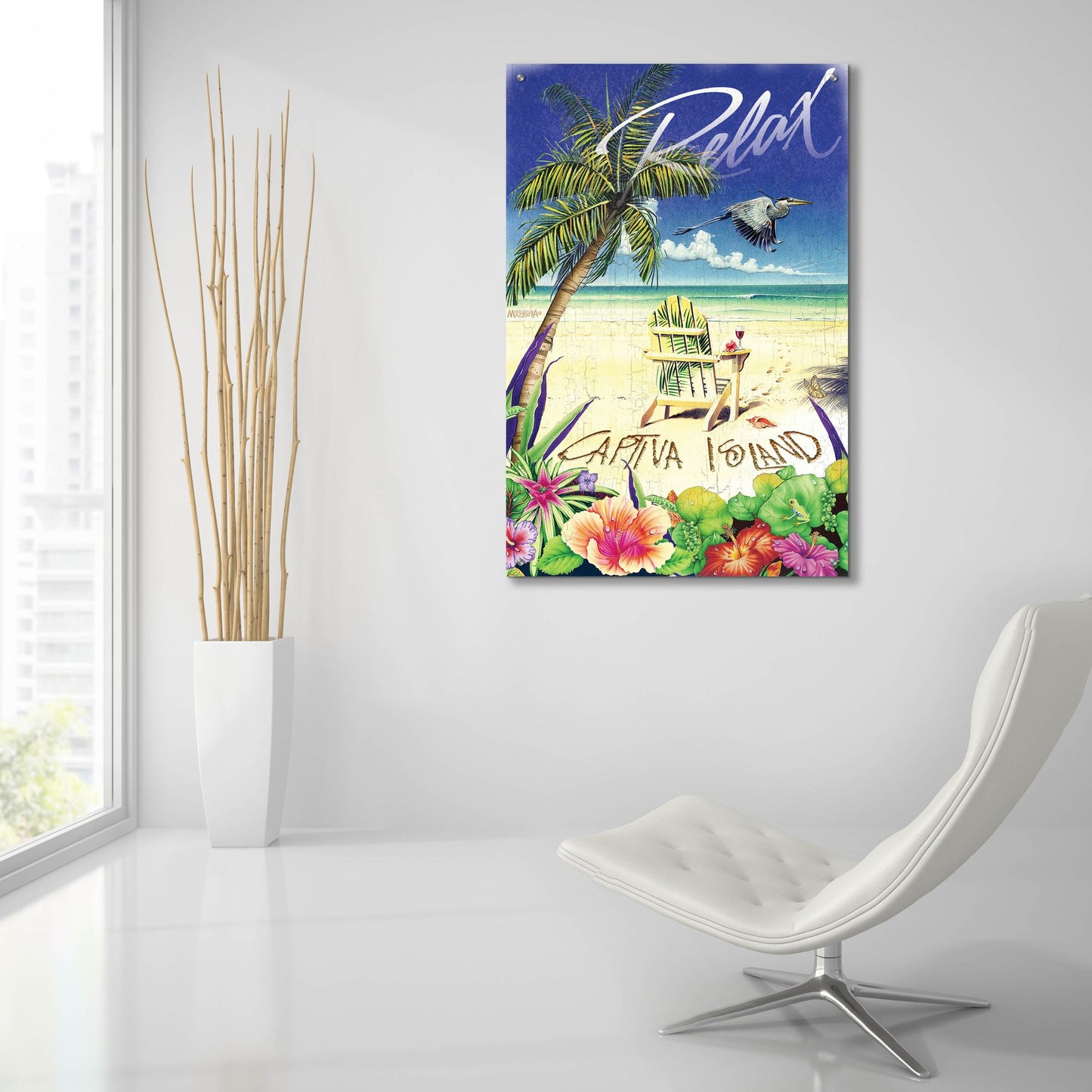 Epic Art 'Relax Palm Chair' by James and Kathleen Mazzotta, Acrylic Glass Wall Art,24x36