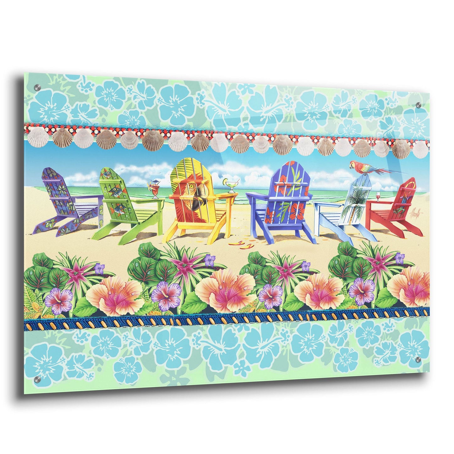 Epic Art 'Coastal Chairs Floral' by James Mazzotta, Acrylic Glass Wall Art,36x24