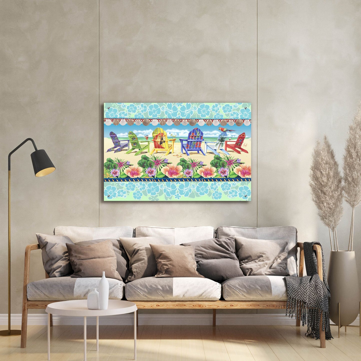 Epic Art 'Coastal Chairs Floral' by James Mazzotta, Acrylic Glass Wall Art,36x24