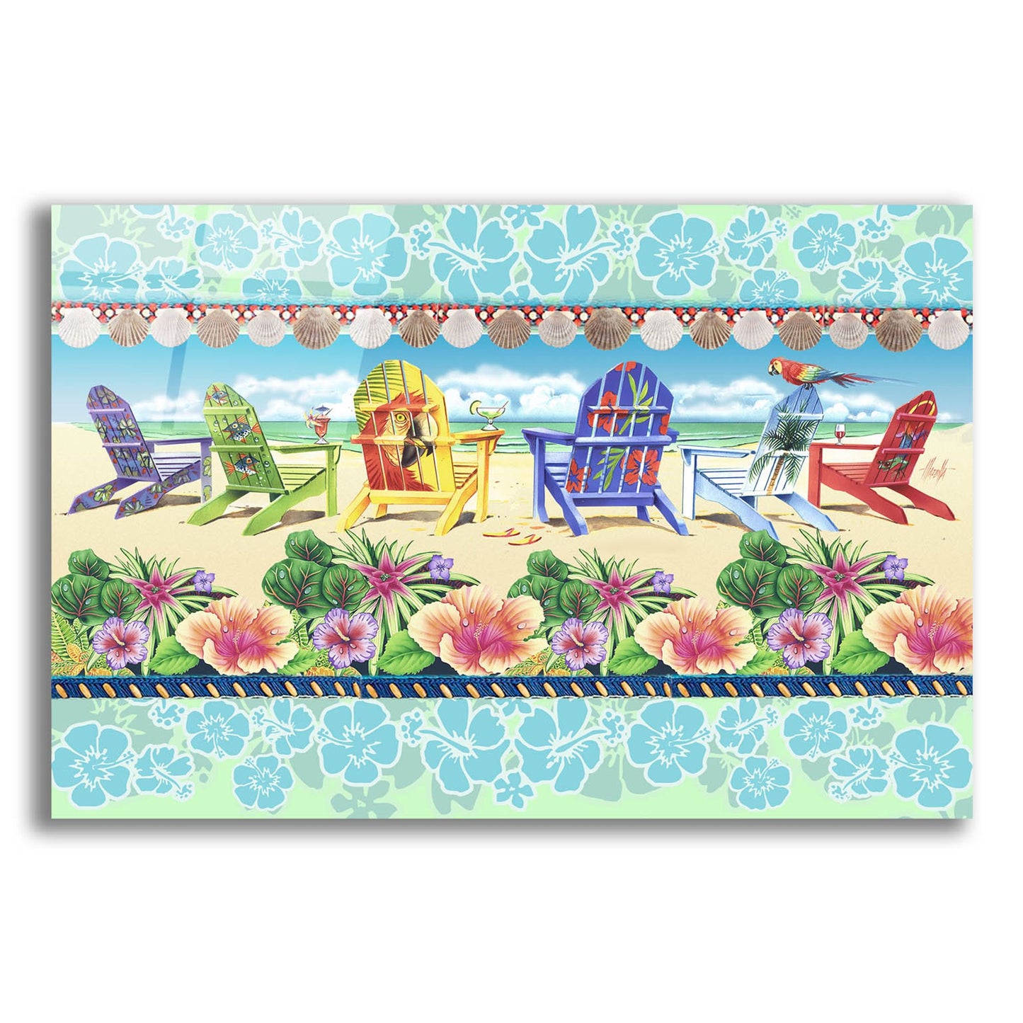 Epic Art 'Coastal Chairs Floral' by James Mazzotta, Acrylic Glass Wall Art