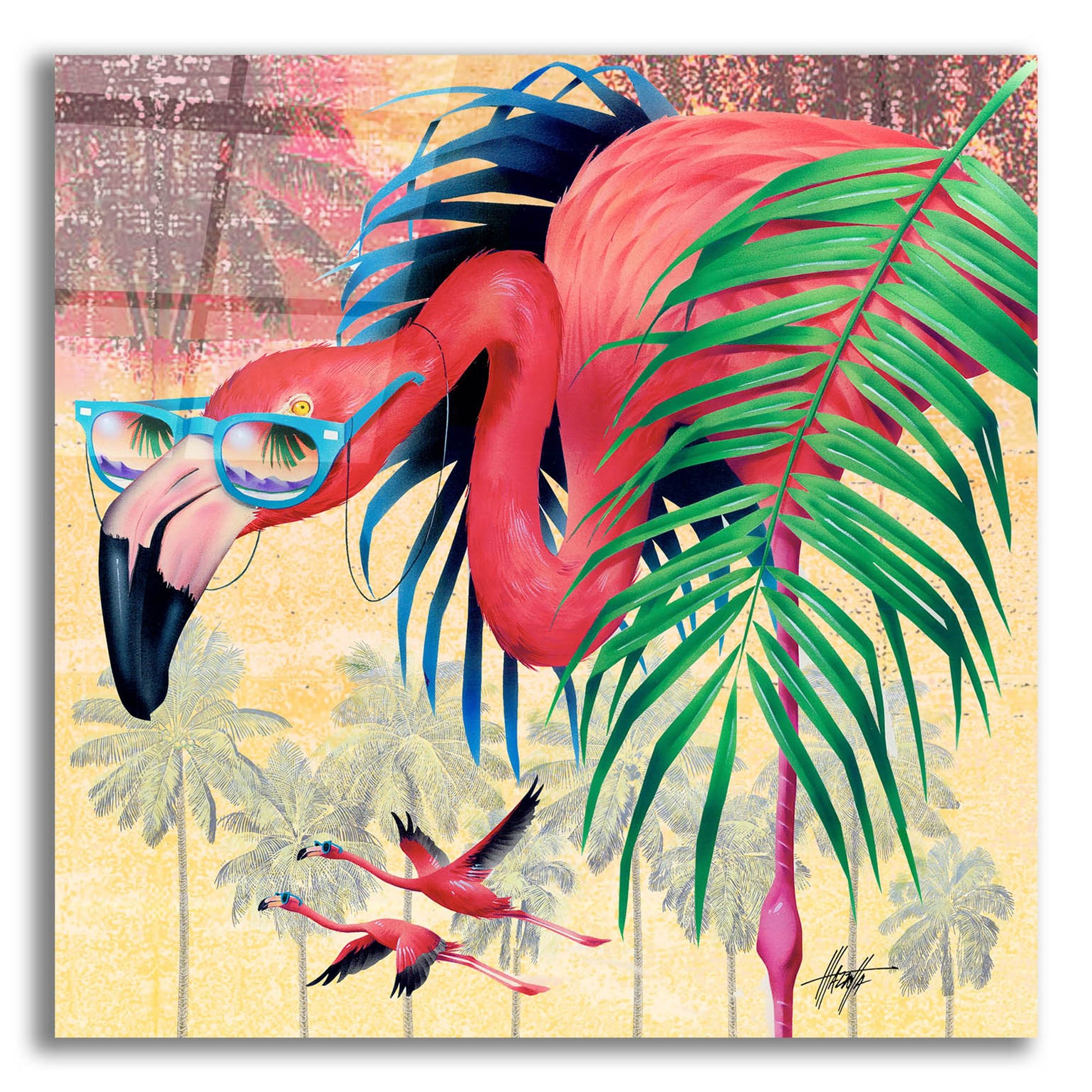 Epic Art 'Cool Flamingoes' by James Mazzotta, Acrylic Glass Wall Art,12x12