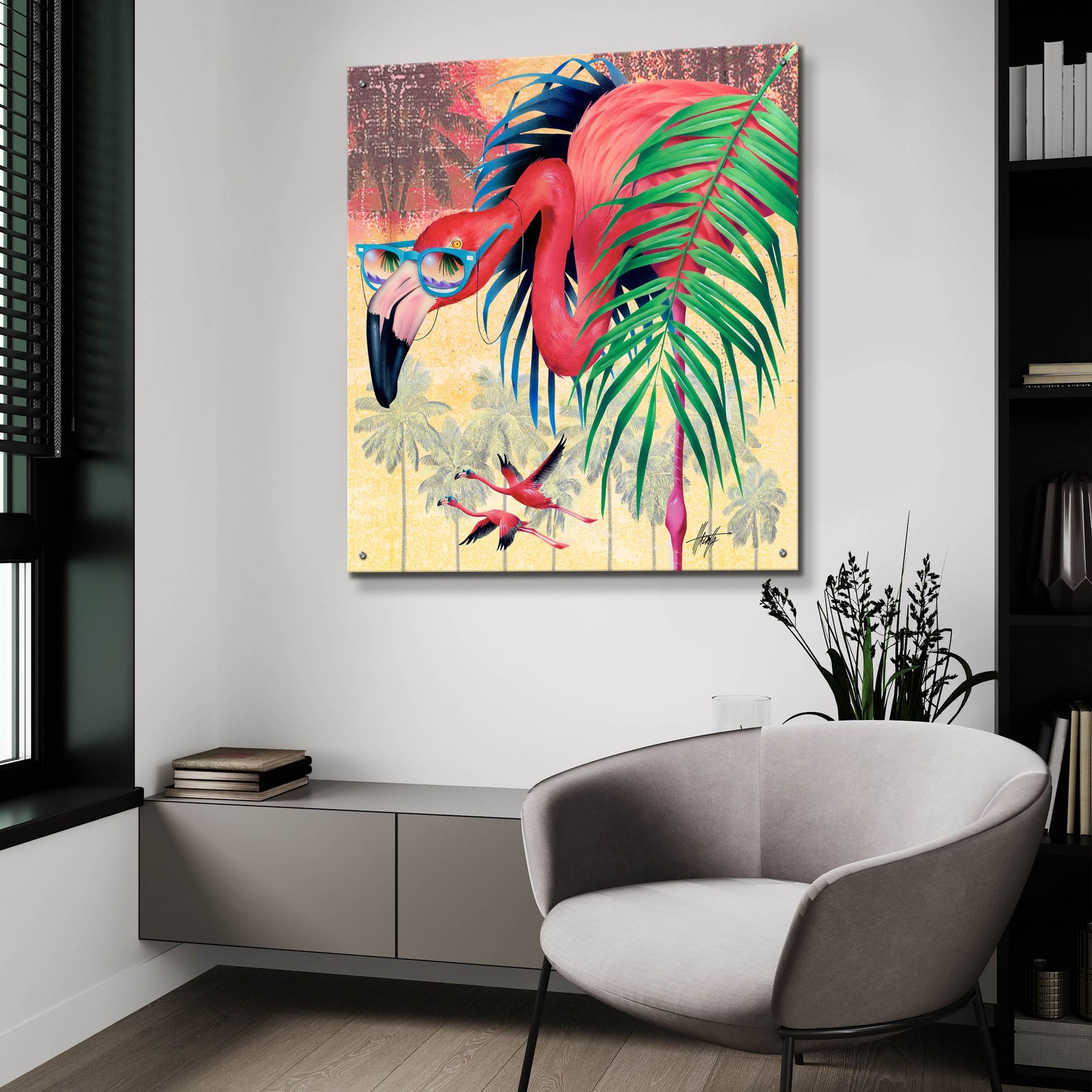 Epic Art 'Cool Flamingoes' by James Mazzotta, Acrylic Glass Wall Art,36x36