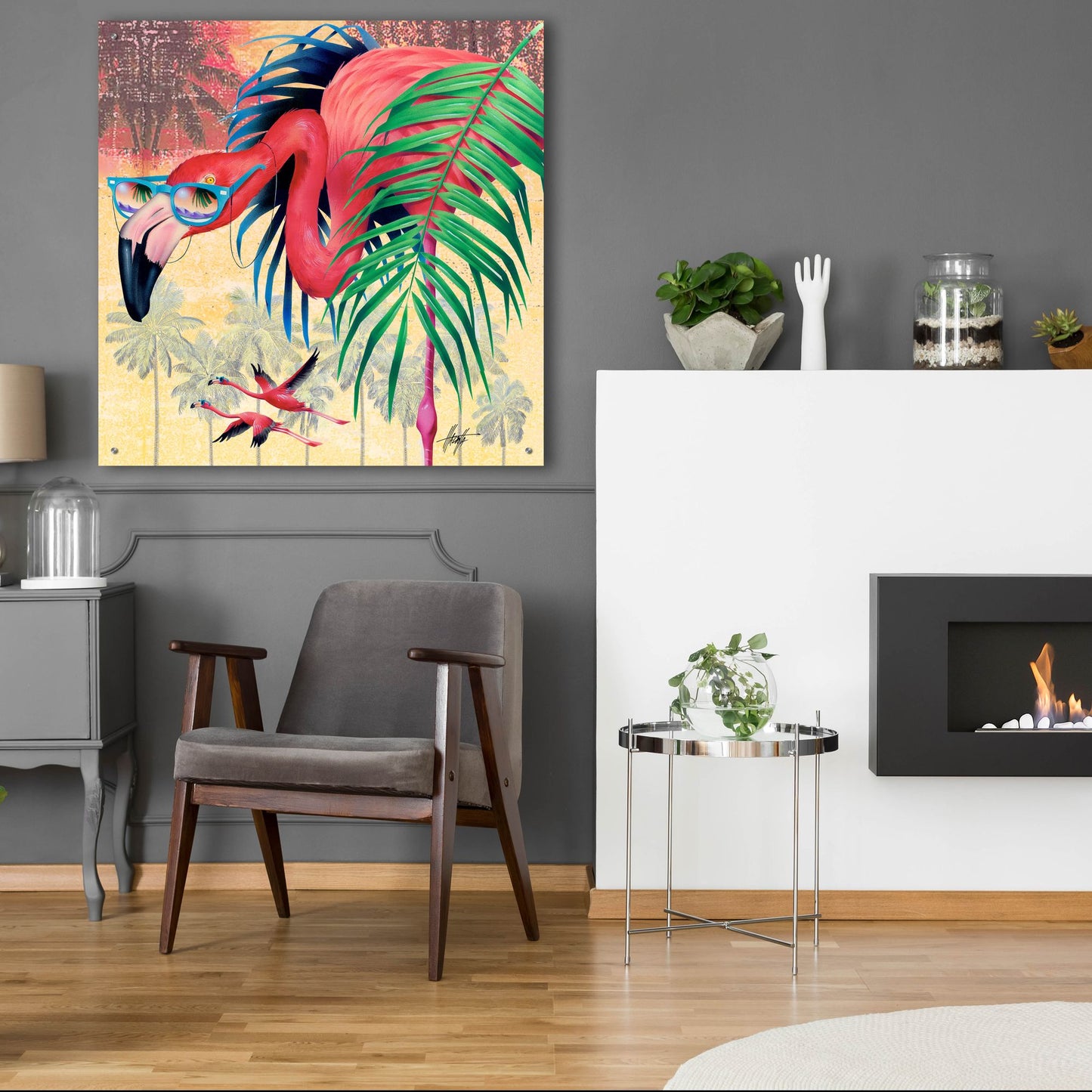 Epic Art 'Cool Flamingoes' by James Mazzotta, Acrylic Glass Wall Art,36x36