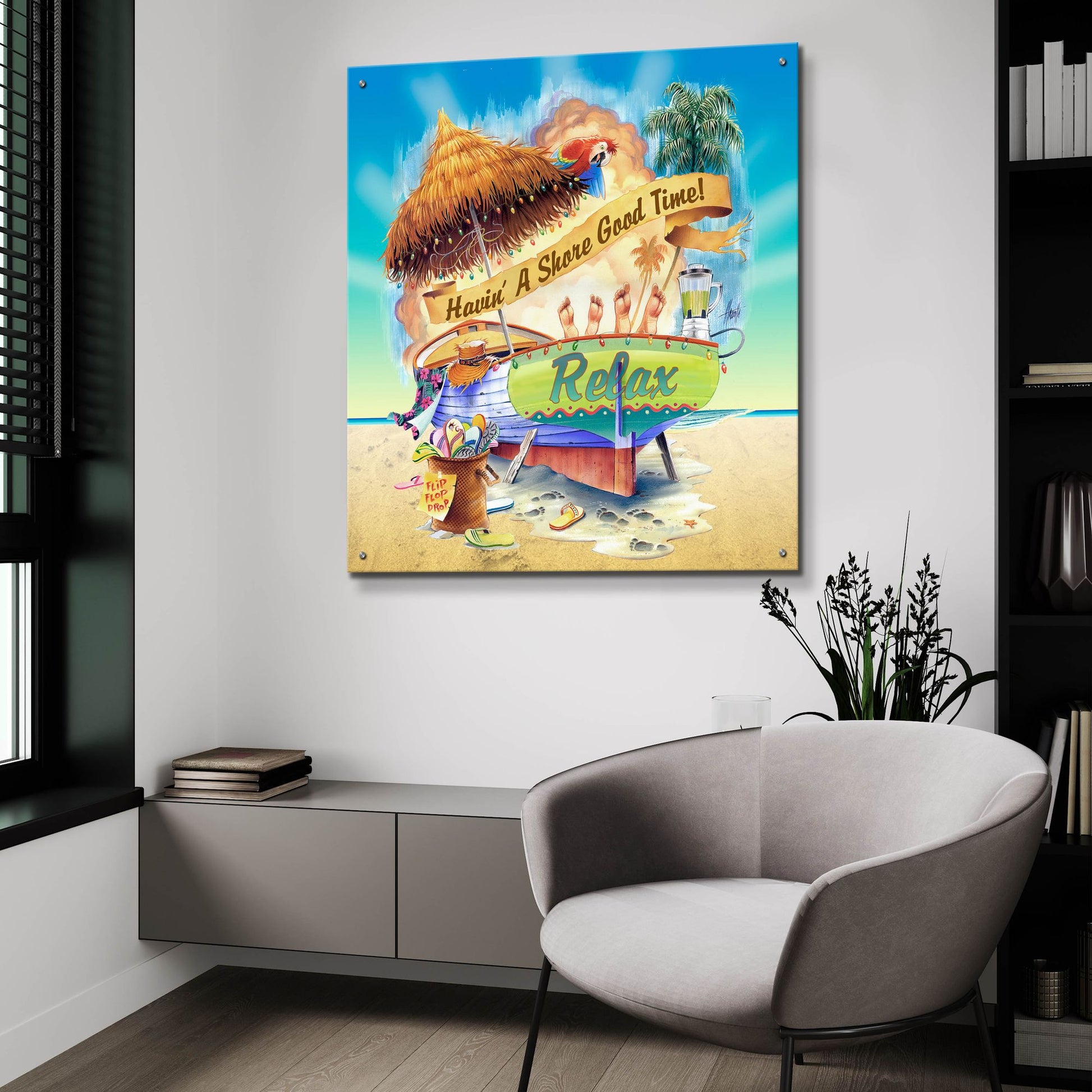 Epic Art 'Shore Good Time Boat' by James Mazzotta, Acrylic Glass Wall Art,36x36