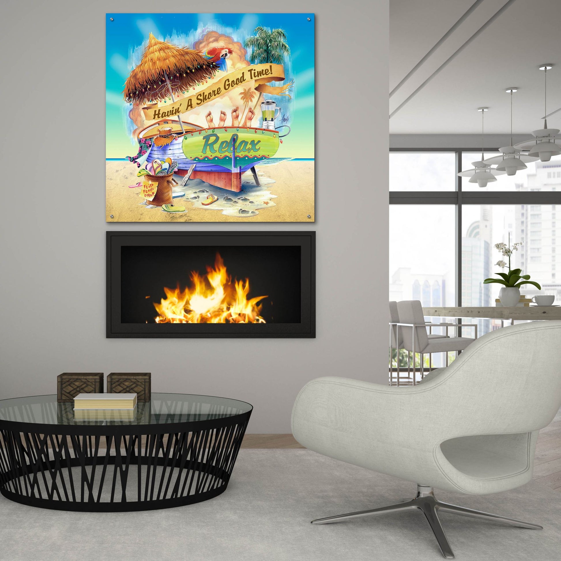 Epic Art 'Shore Good Time Boat' by James Mazzotta, Acrylic Glass Wall Art,36x36