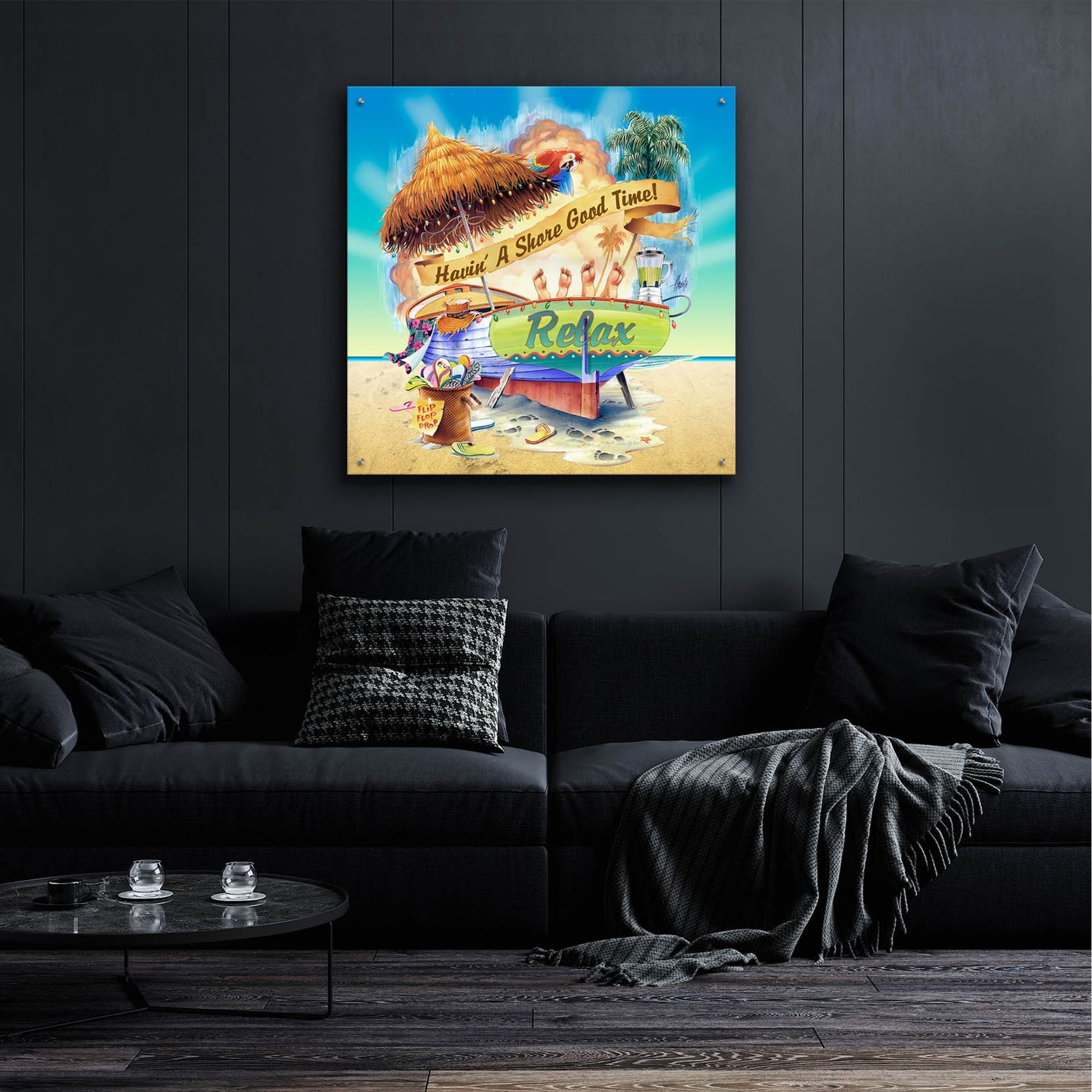 Epic Art 'Shore Good Time Boat' by James Mazzotta, Acrylic Glass Wall Art,36x36