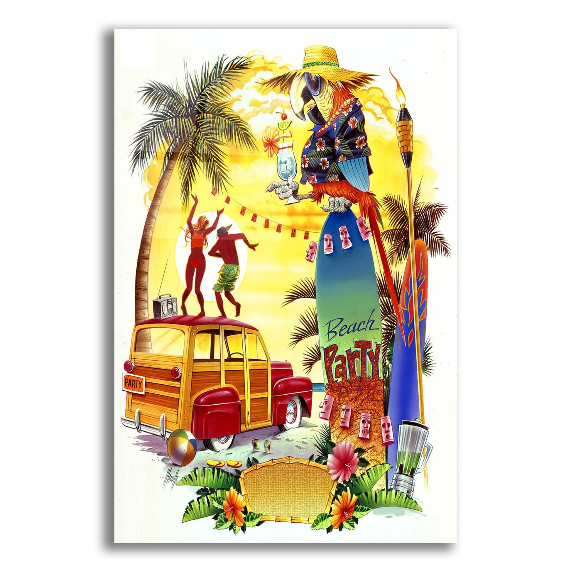 Epic Art 'Woodie Beach Party' by James Mazzotta, Acrylic Glass Wall Art,12x16