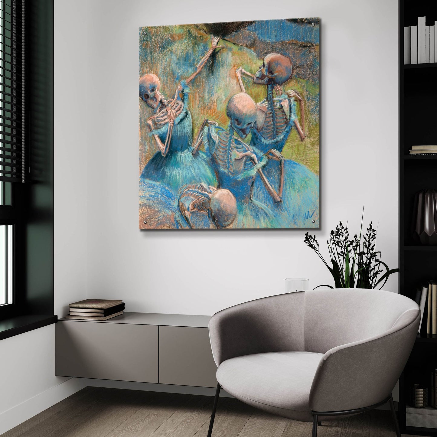 Epic Art 'Blue Skelly Dancers' by Marie Marfia Fine Art, Acrylic Glass Wall Art,36x36