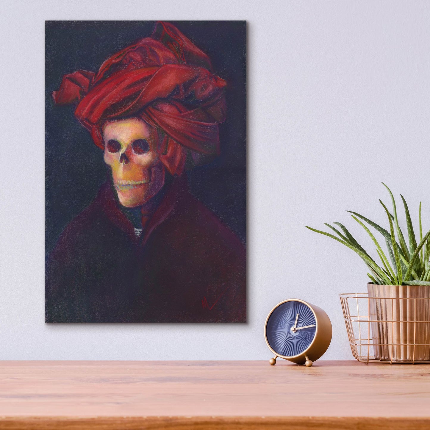 Epic Art 'Skelly In The Red Turban' by Marie Marfia Fine Art, Acrylic Glass Wall Art,12x16