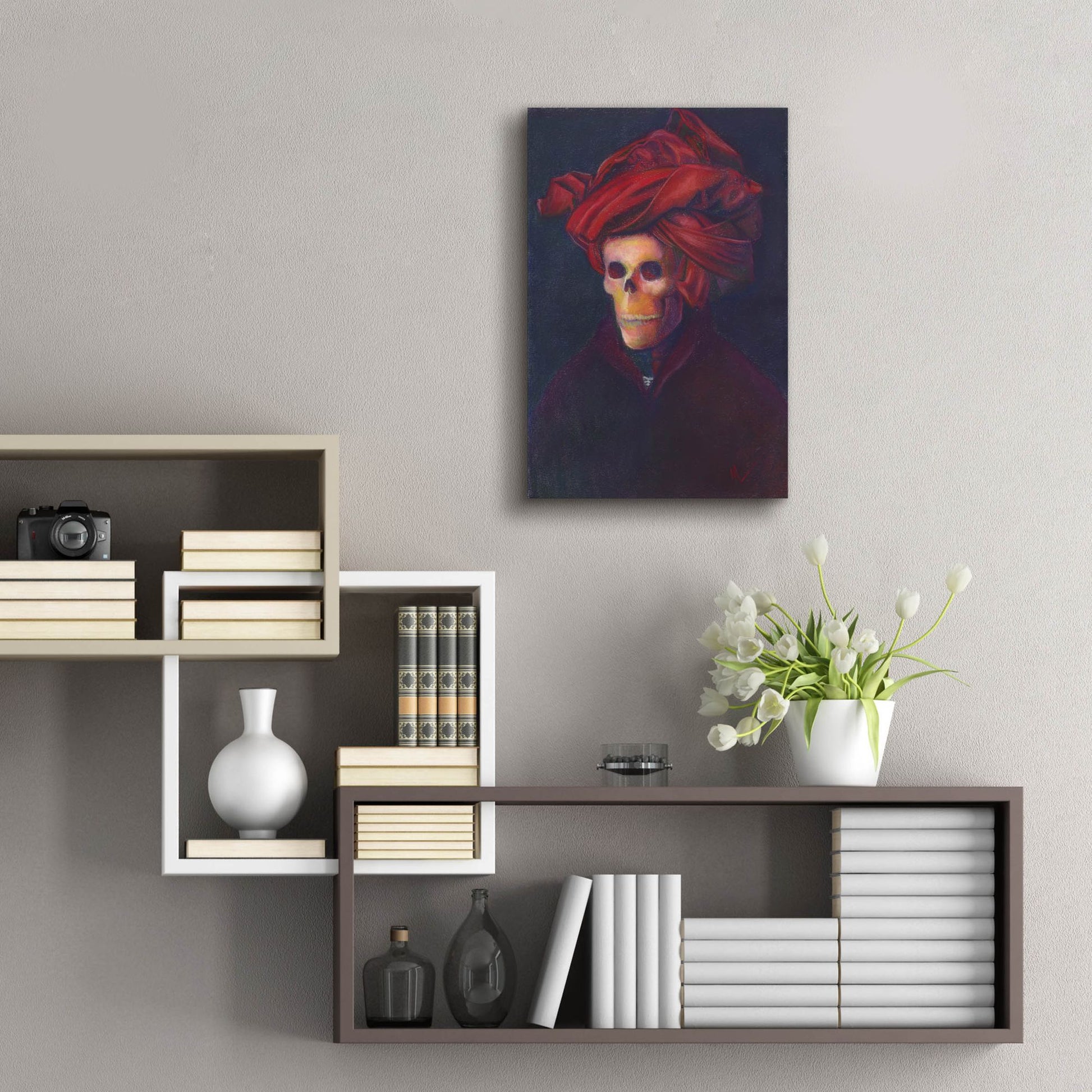 Epic Art 'Skelly In The Red Turban' by Marie Marfia Fine Art, Acrylic Glass Wall Art,16x24