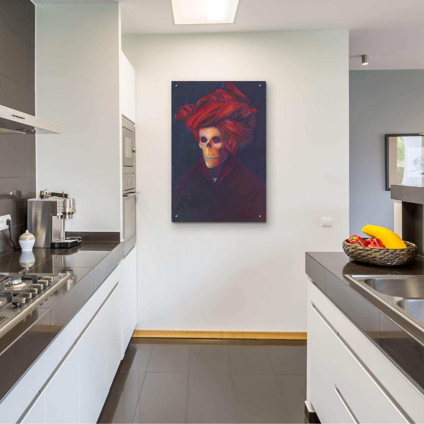 Epic Art 'Skelly In The Red Turban' by Marie Marfia Fine Art, Acrylic Glass Wall Art,24x36