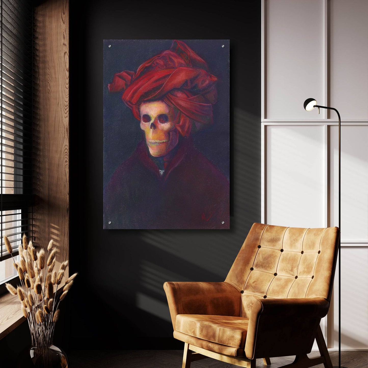 Epic Art 'Skelly In The Red Turban' by Marie Marfia Fine Art, Acrylic Glass Wall Art,24x36