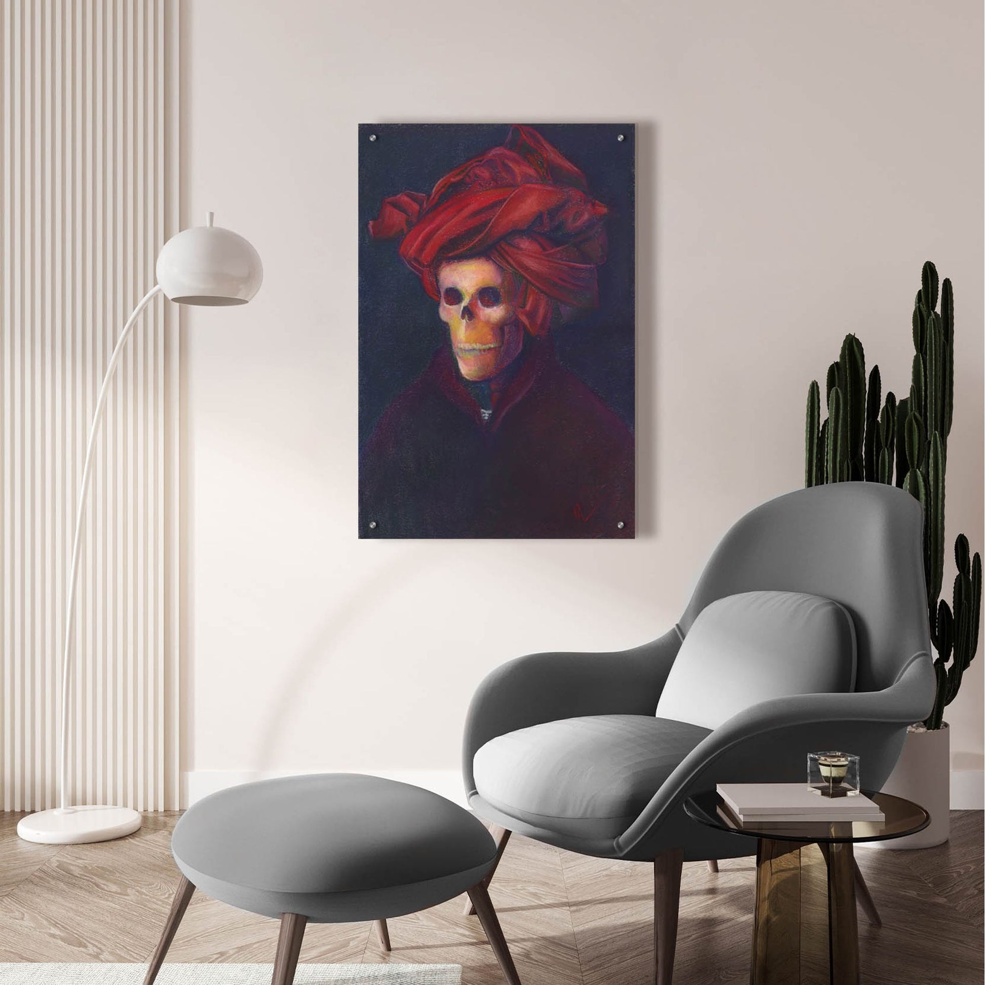 Epic Art 'Skelly In The Red Turban' by Marie Marfia Fine Art, Acrylic Glass Wall Art,24x36